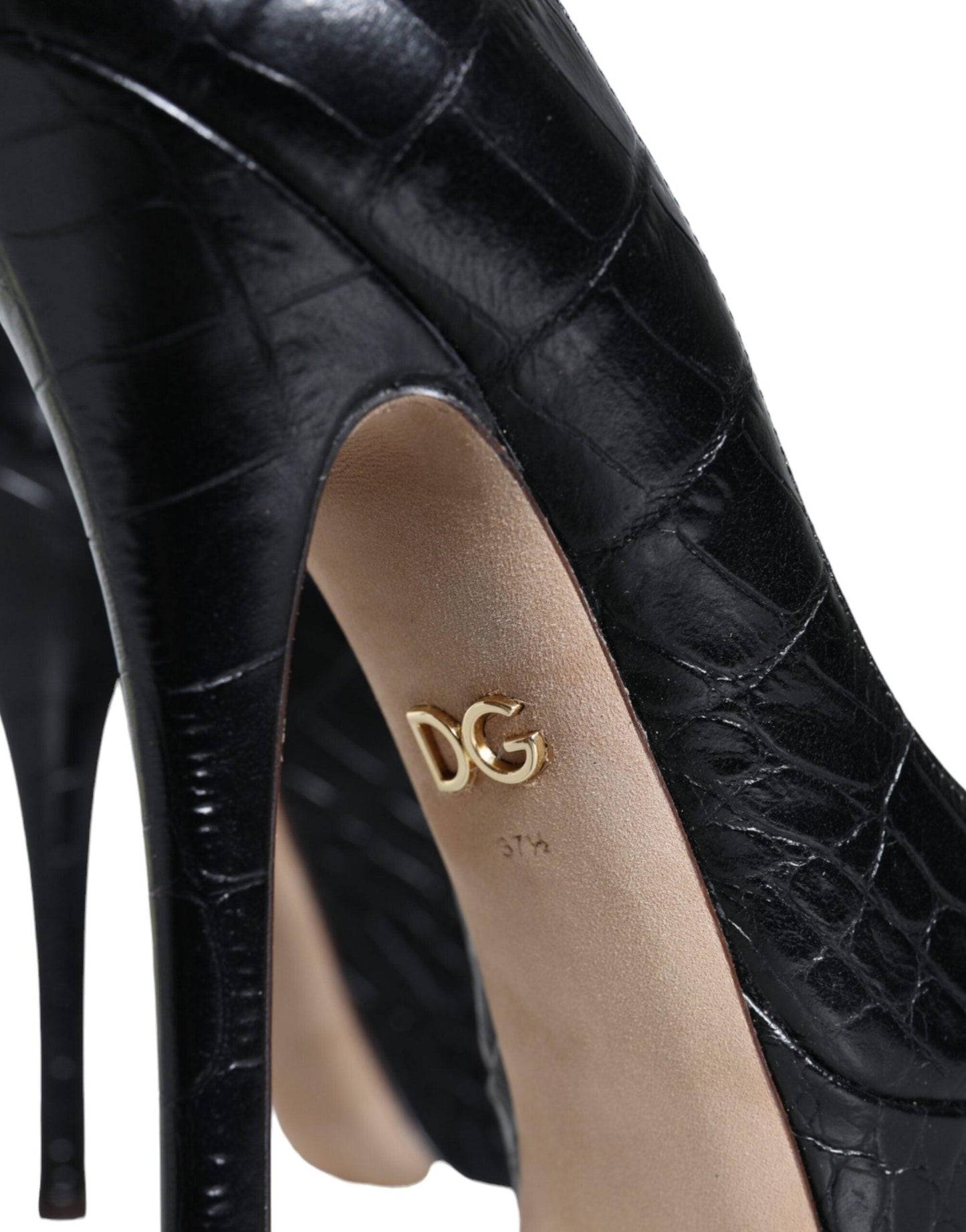 Dolce & Gabbana Black Leather Platform Heels Pumps Shoes - Arichezz.store