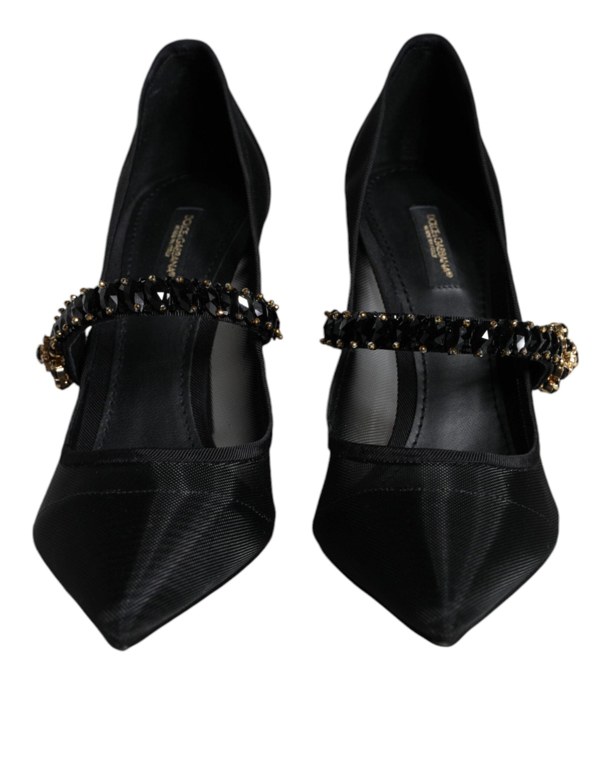 Dolce & Gabbana Black Mesh Mary Jane Crystal Heel Pumps Shoes - Arichezz.store