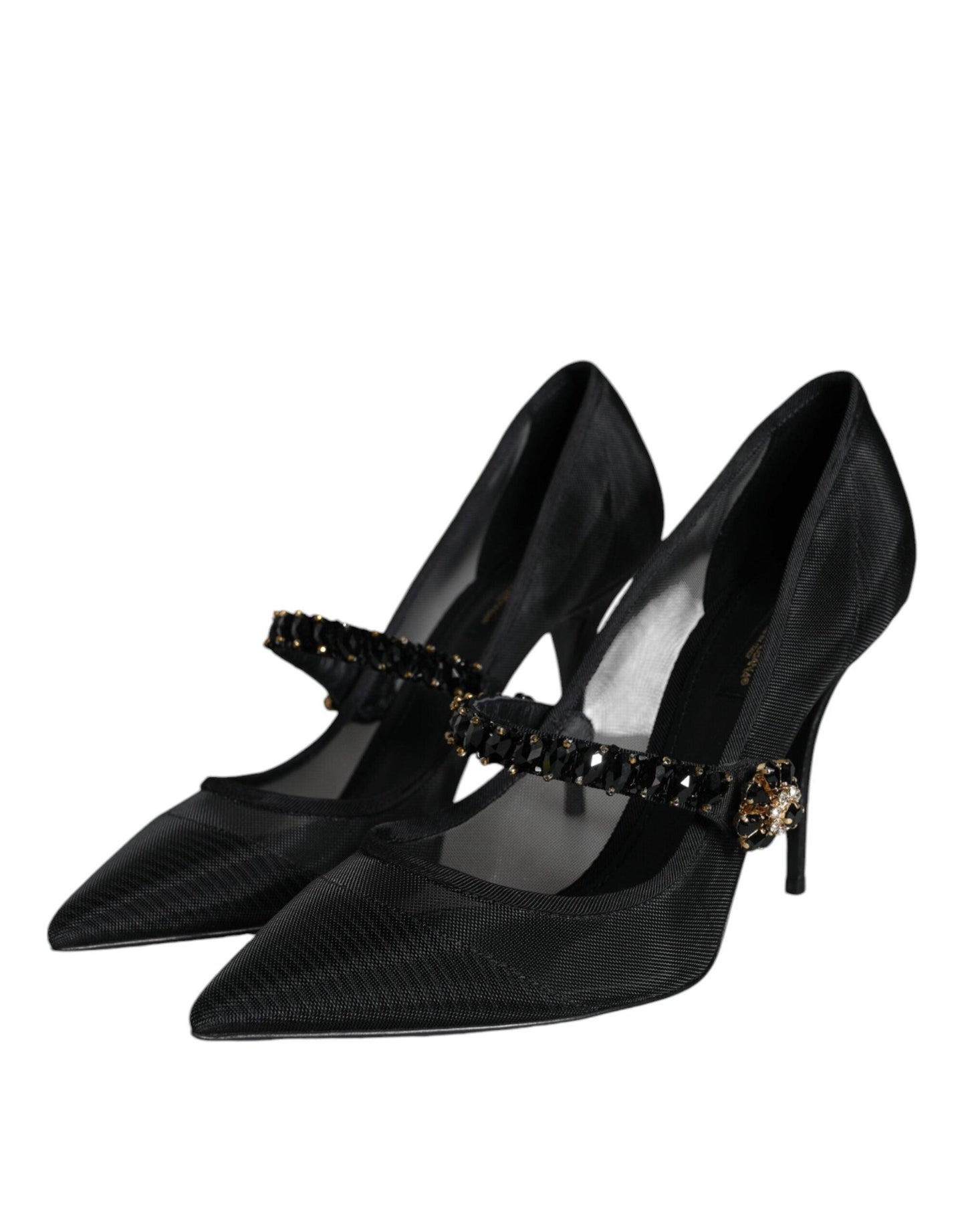 Dolce & Gabbana Black Mesh Mary Jane Crystal Heel Pumps Shoes - Arichezz.store