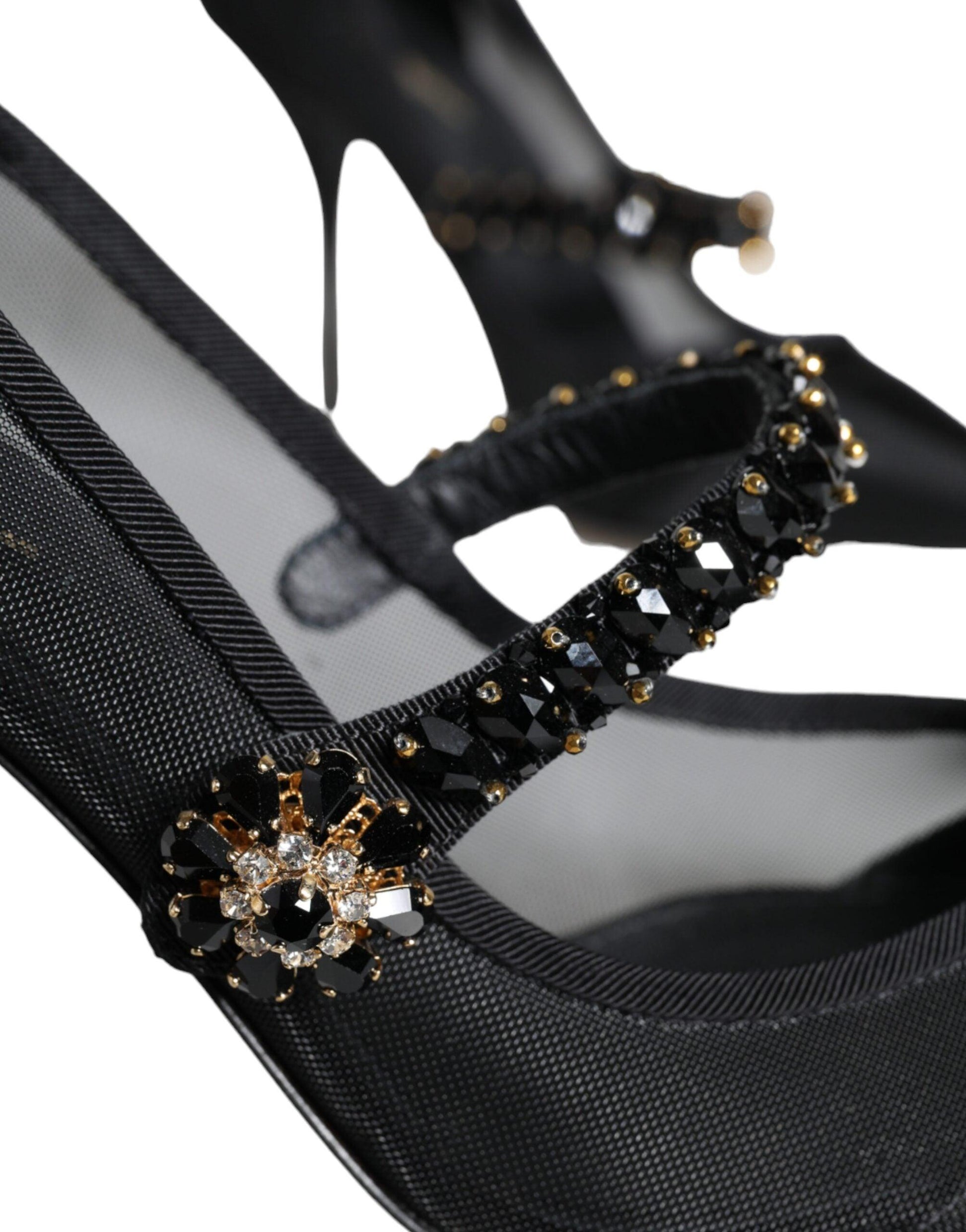 Dolce & Gabbana Black Mesh Mary Jane Crystal Heel Pumps Shoes - Arichezz.store