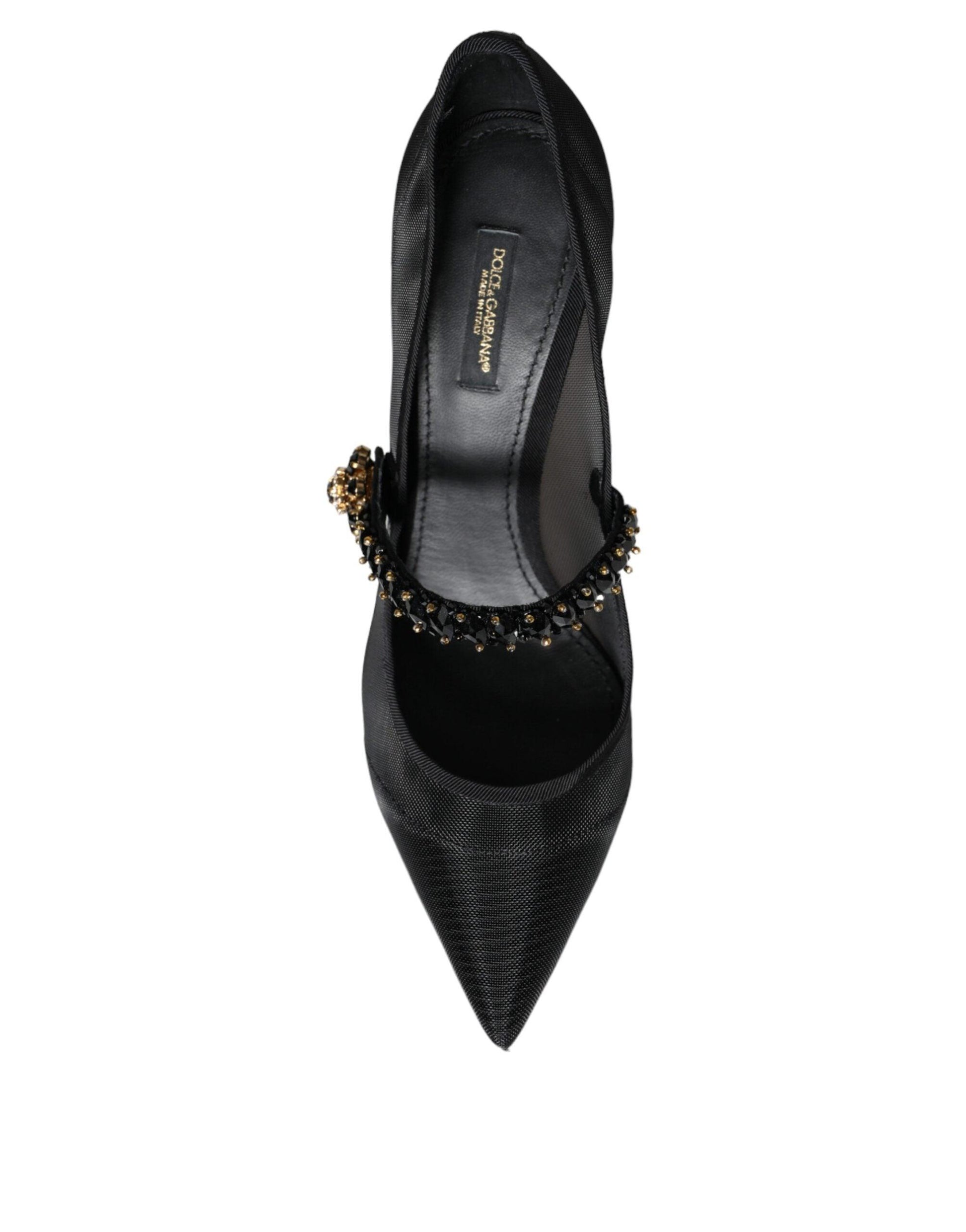 Dolce & Gabbana Black Mesh Mary Jane Crystal Heel Pumps Shoes - Arichezz.store