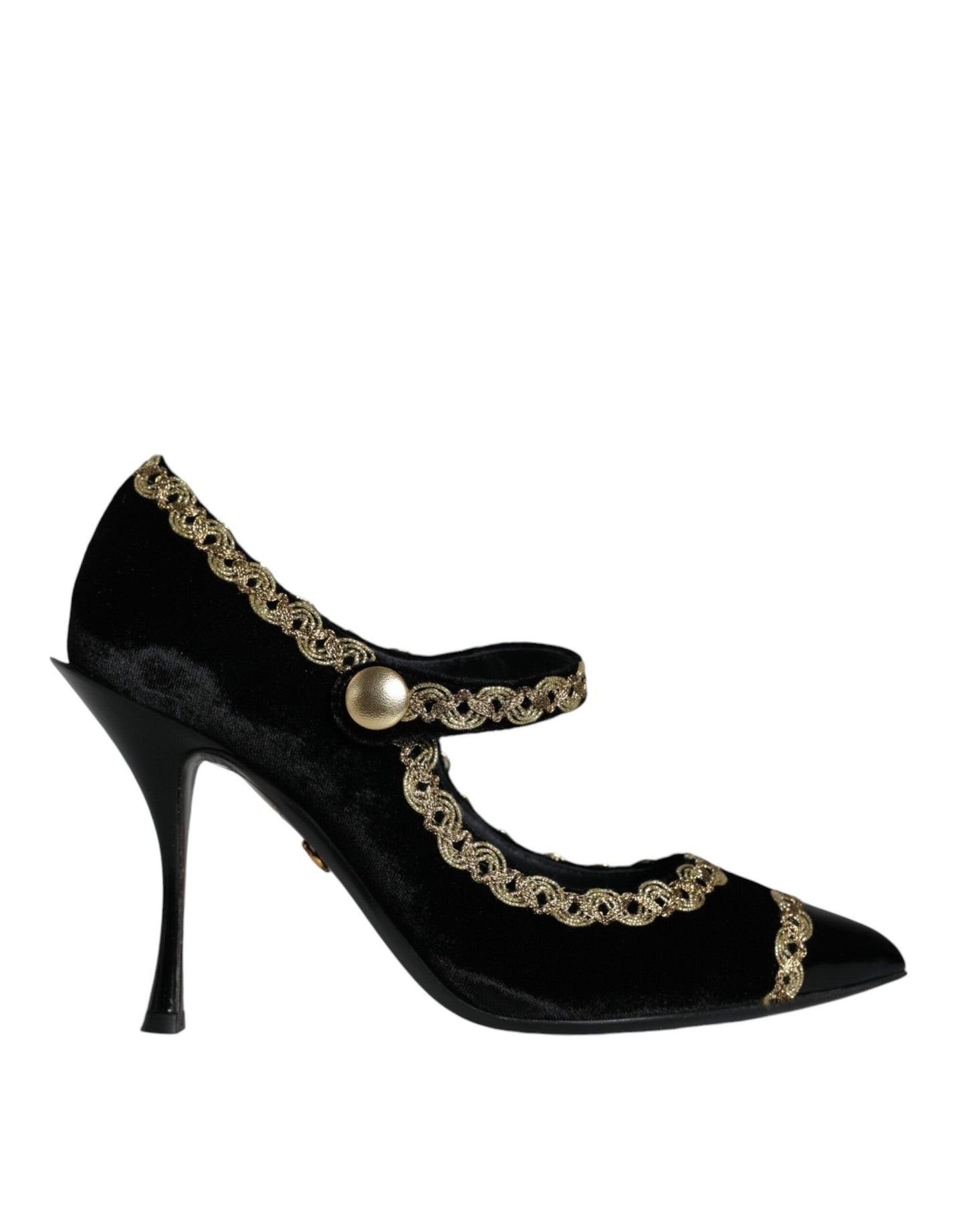 Dolce & Gabbana Black Mary Janes Velvet Gold Pumps Shoes - Arichezz.store