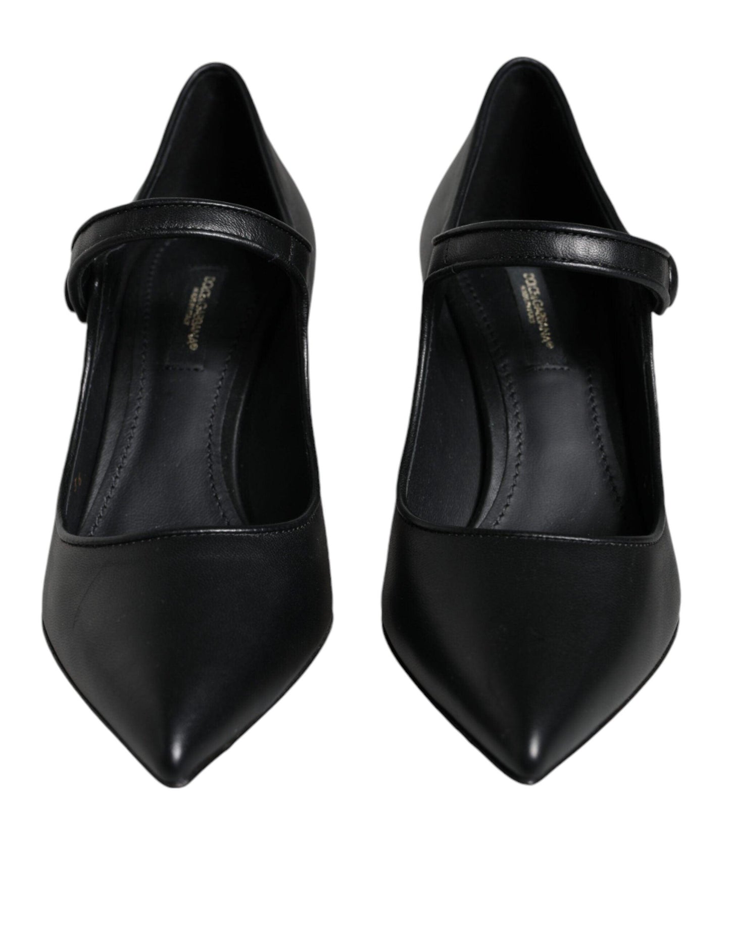 Dolce & Gabbana Black Leather Logo Heels Mary Janes Pumps Shoes - Arichezz.store