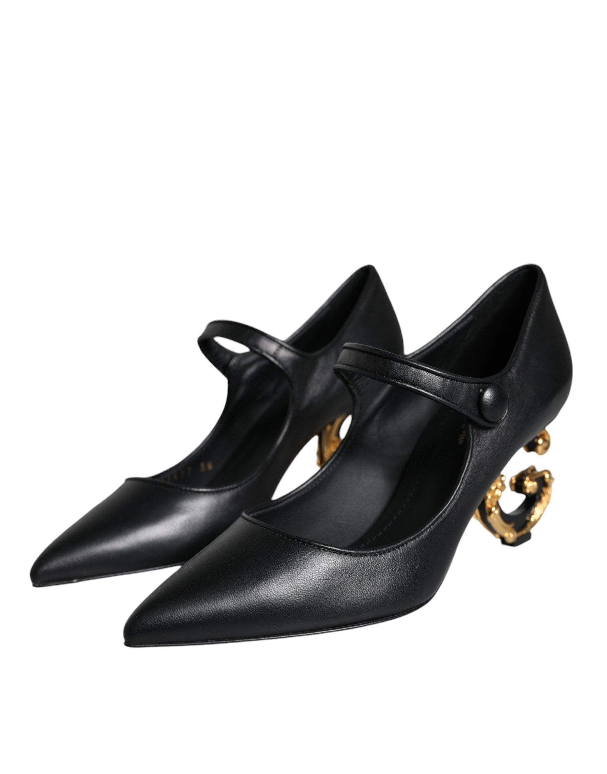 Dolce & Gabbana Black Leather Logo Heels Mary Janes Pumps Shoes - Arichezz.store