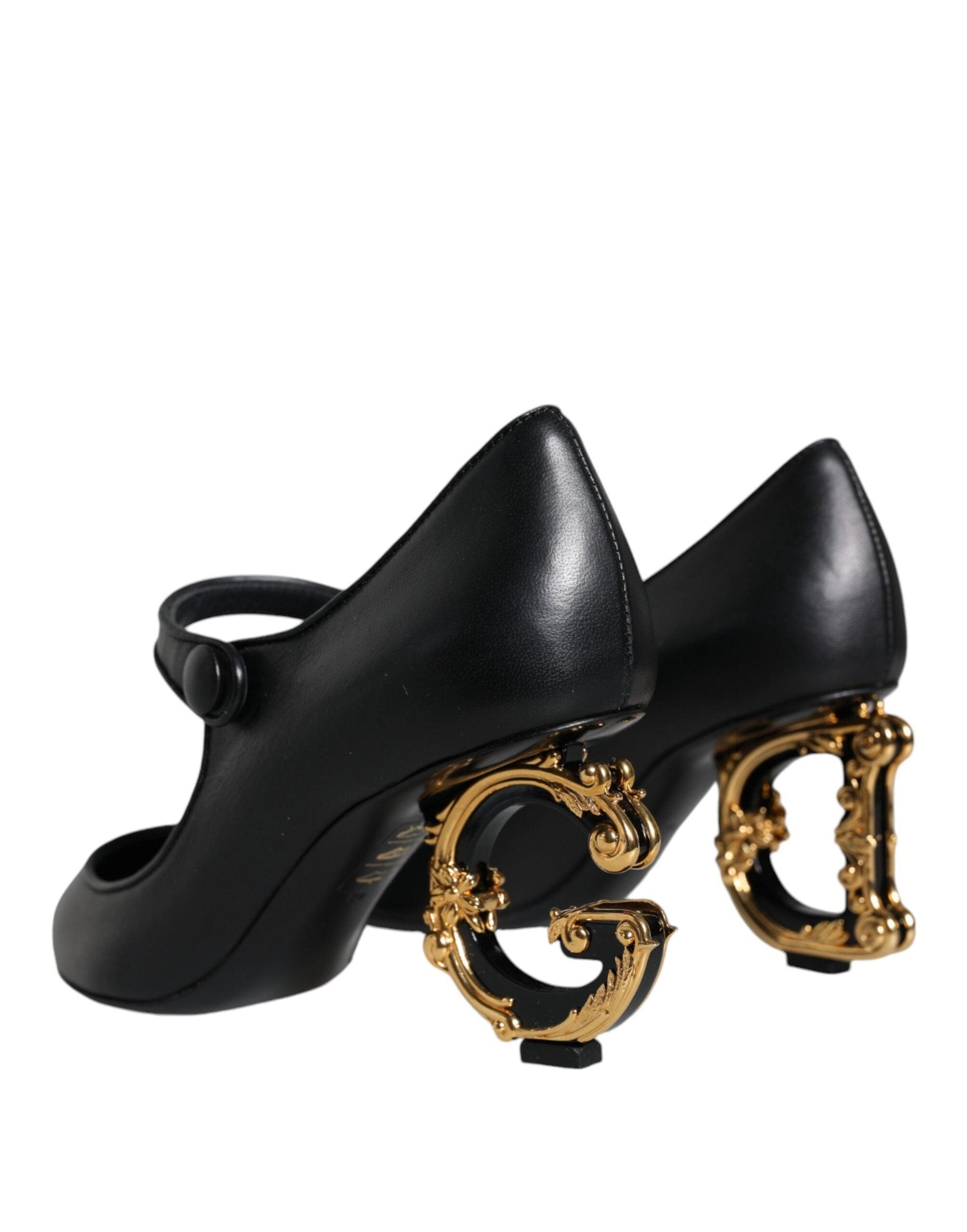 Dolce & Gabbana Black Leather Logo Heels Mary Janes Pumps Shoes - Arichezz.store