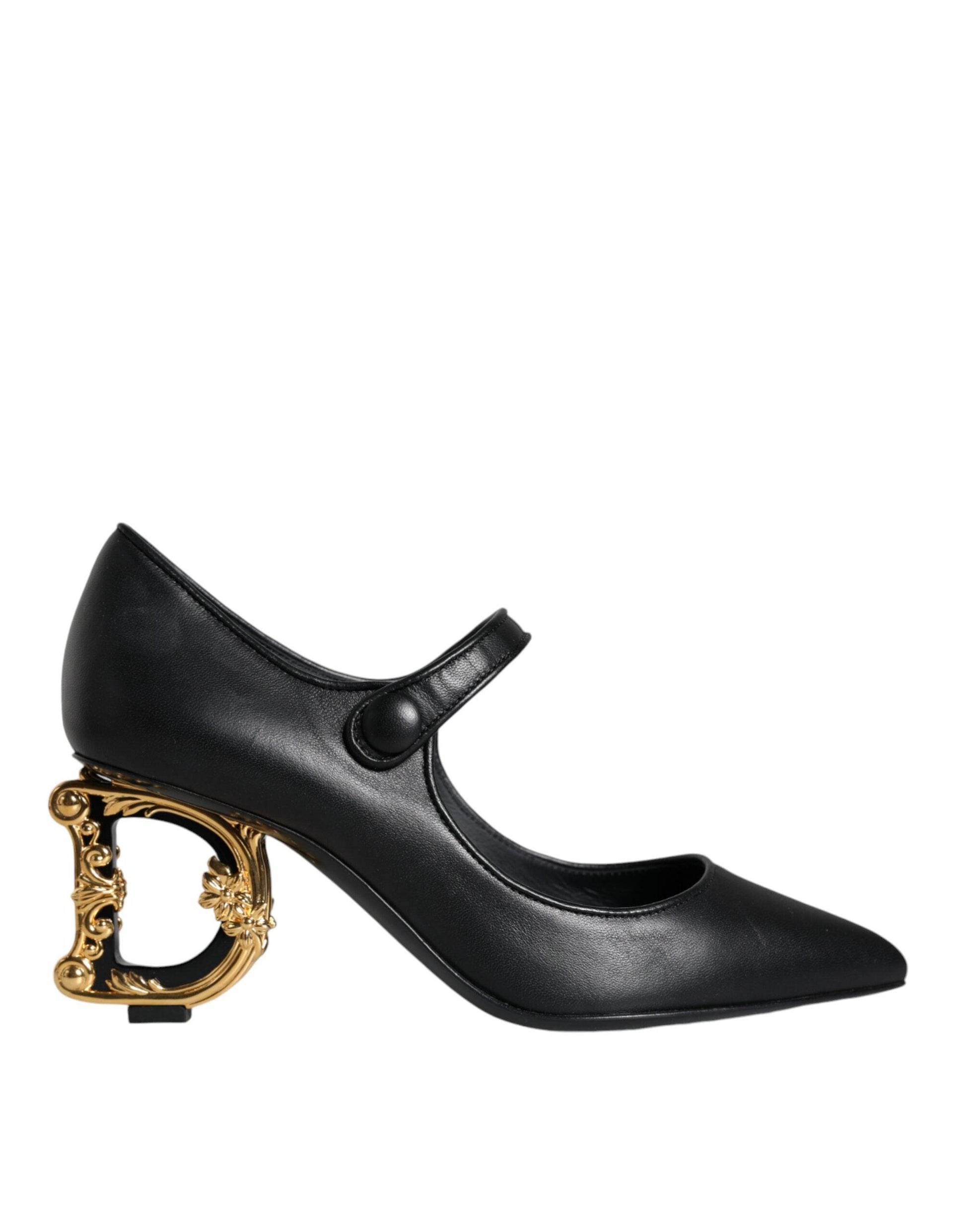 Dolce & Gabbana Black Leather Logo Heels Mary Janes Pumps Shoes - Arichezz.store