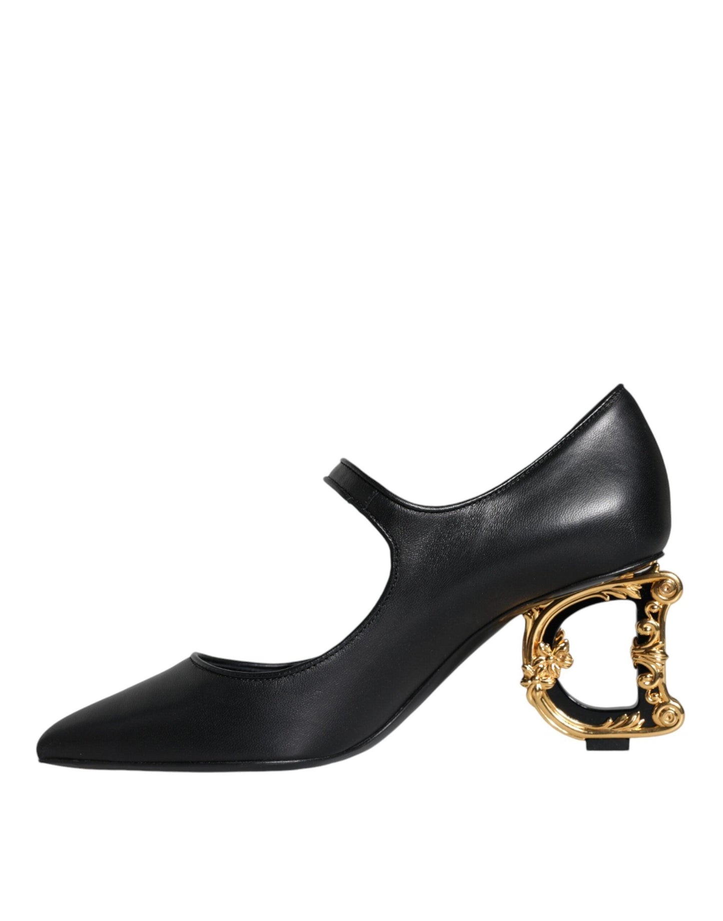 Dolce & Gabbana Black Leather Logo Heels Mary Janes Pumps Shoes - Arichezz.store