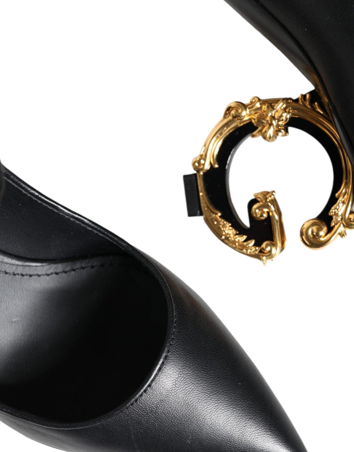 Dolce & Gabbana Black Leather Logo Heels Mary Janes Pumps Shoes - Arichezz.store