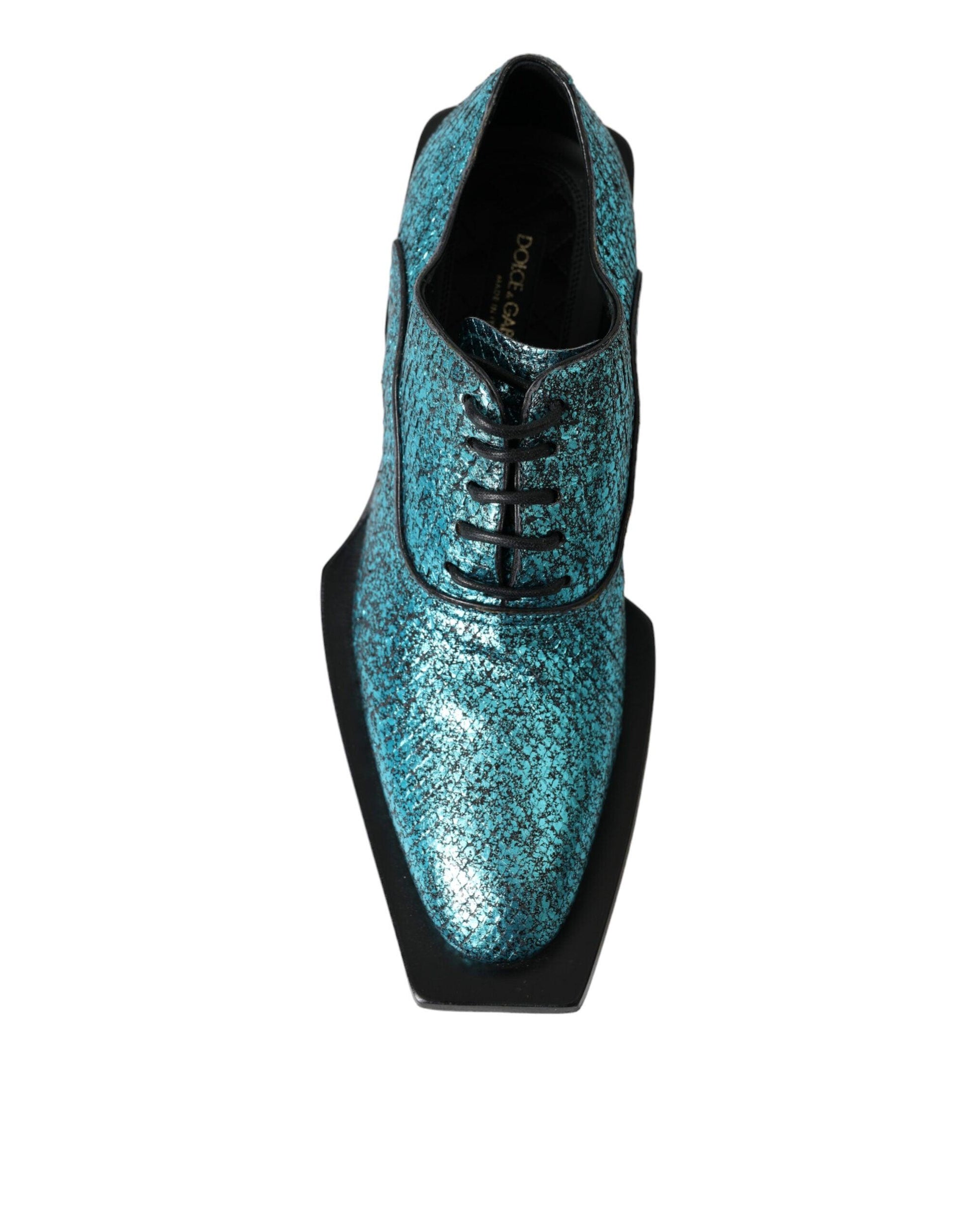 Dolce & Gabbana Blue Leather Derby Block Heels Dress Shoes - Arichezz.store