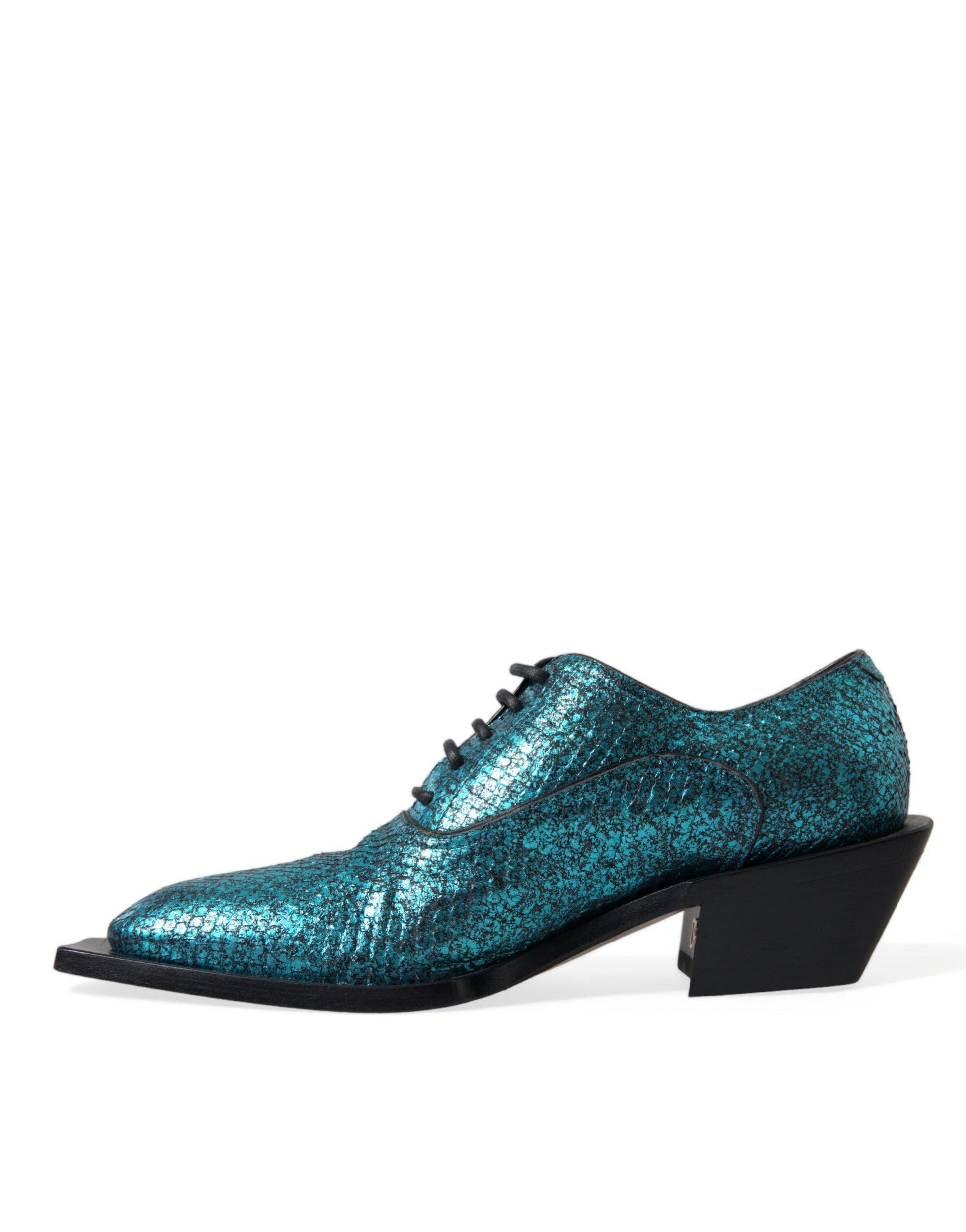 Dolce & Gabbana Blue Leather Derby Block Heels Dress Shoes - Arichezz.store