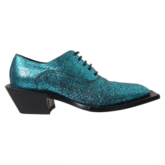 Dolce & Gabbana Blue Leather Derby Block Heels Dress Shoes - Arichezz.store