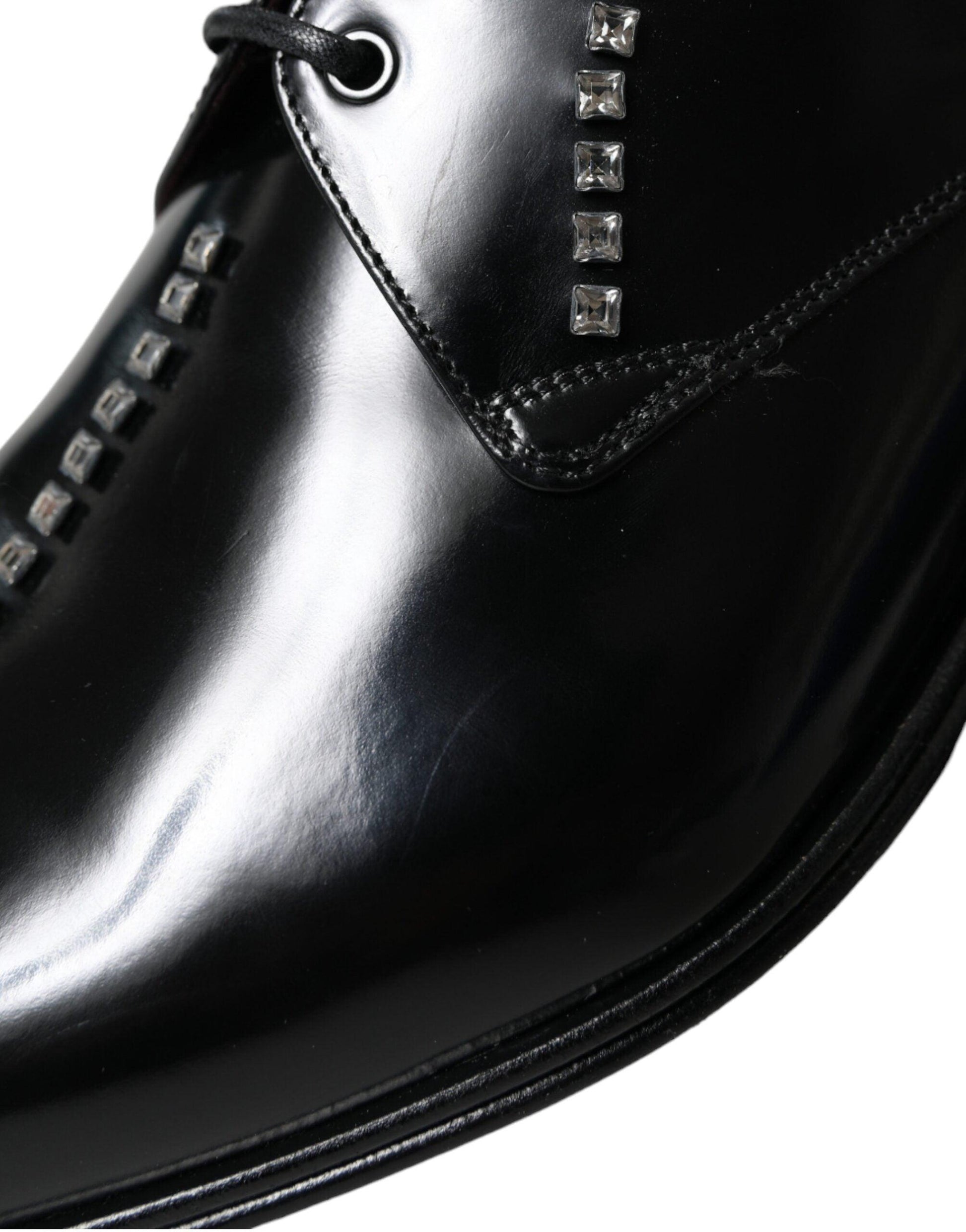 Dolce & Gabbana Black Leather Crystal Dress Formal Shoes - Arichezz.store