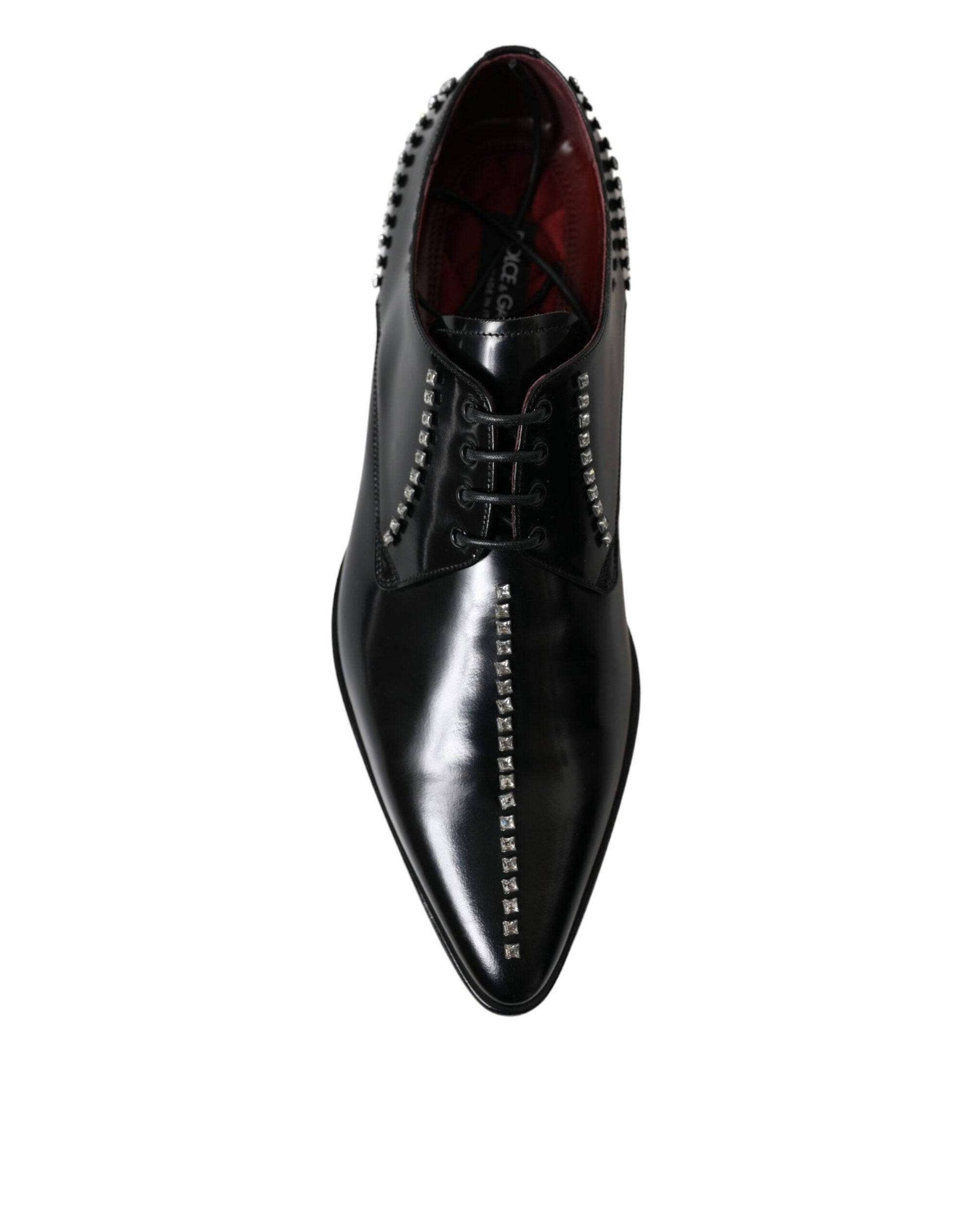 Dolce & Gabbana Black Leather Crystal Dress Formal Shoes - Arichezz.store