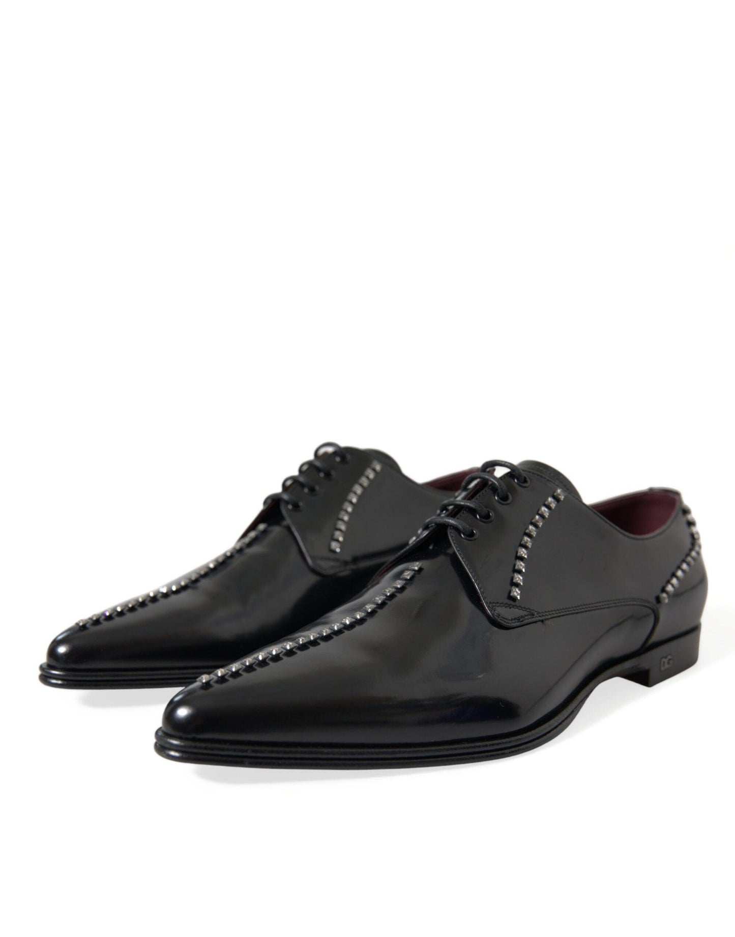 Dolce & Gabbana Black Leather Crystal Dress Formal Shoes - Arichezz.store