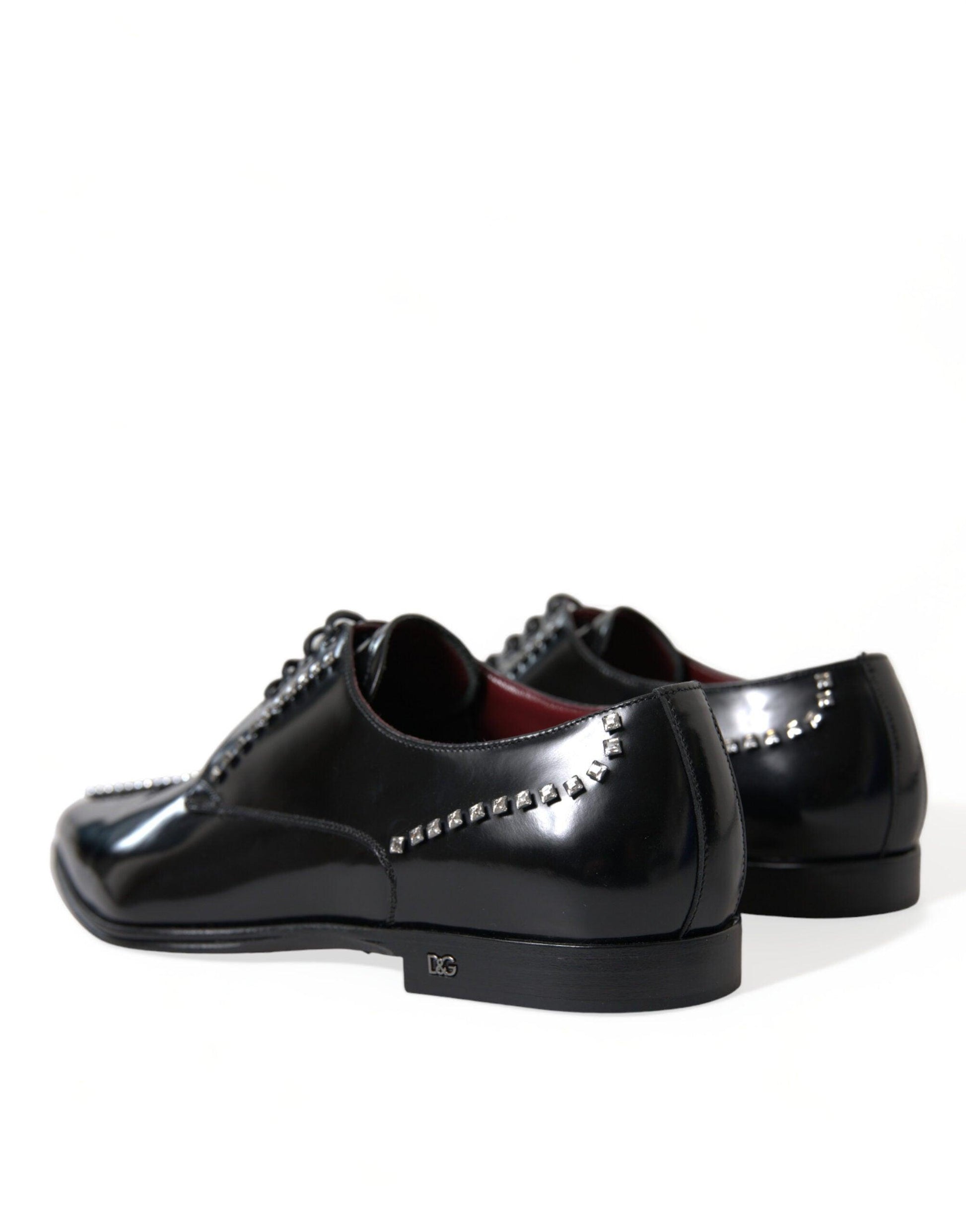 Dolce & Gabbana Black Leather Crystal Dress Formal Shoes - Arichezz.store