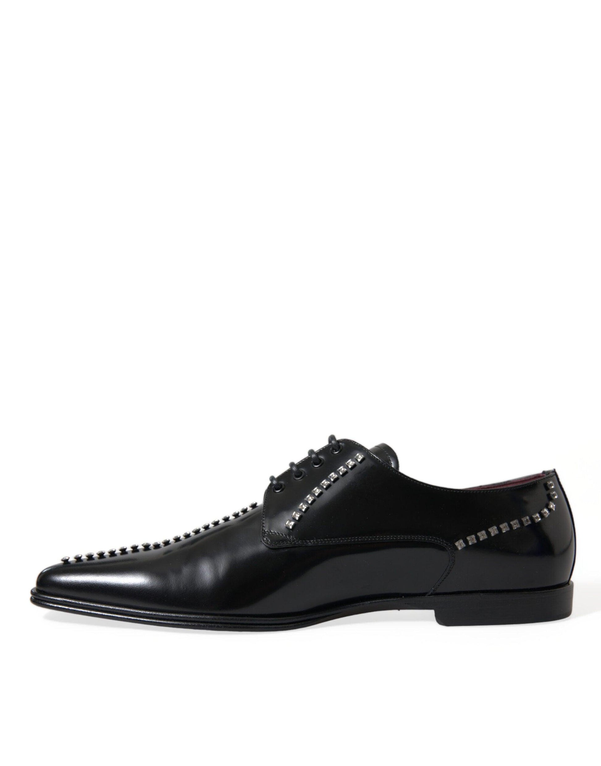 Dolce & Gabbana Black Leather Crystal Dress Formal Shoes - Arichezz.store