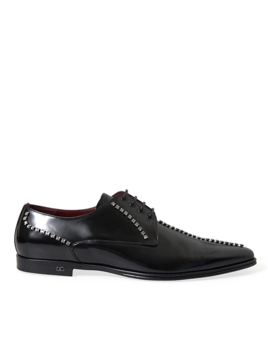 Dolce & Gabbana Black Leather Crystal Dress Formal Shoes - Arichezz.store