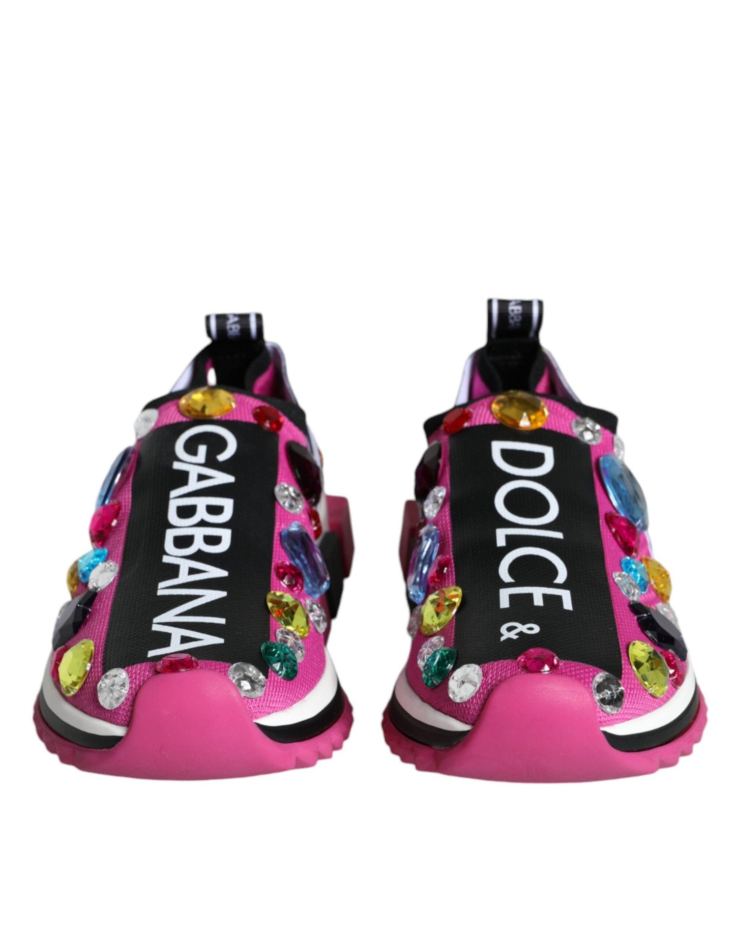 Dolce & Gabbana Pink Sorrento Crystals Low Top Sneakers Shoes - Arichezz.store