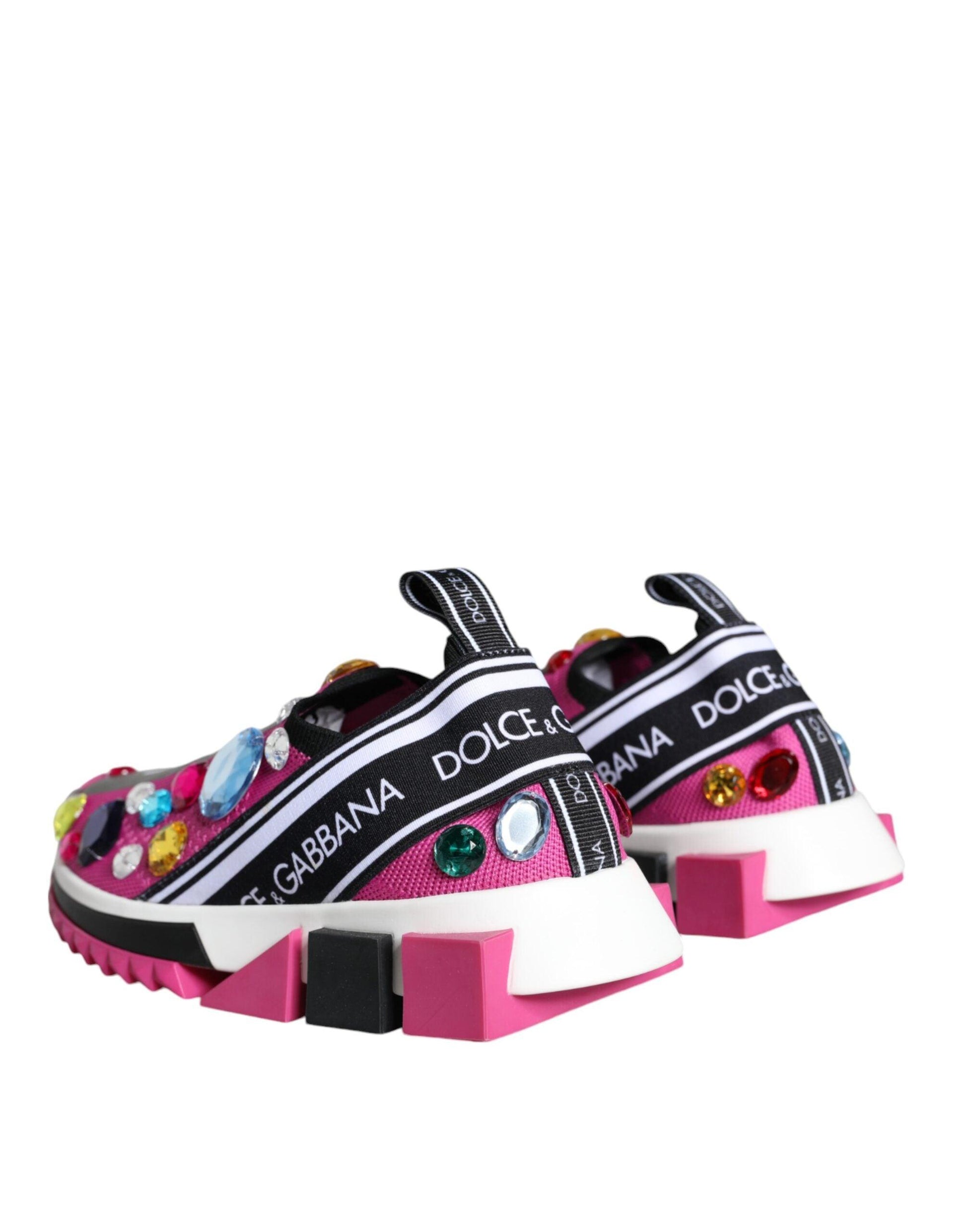 Dolce & Gabbana Pink Sorrento Crystals Low Top Sneakers Shoes - Arichezz.store