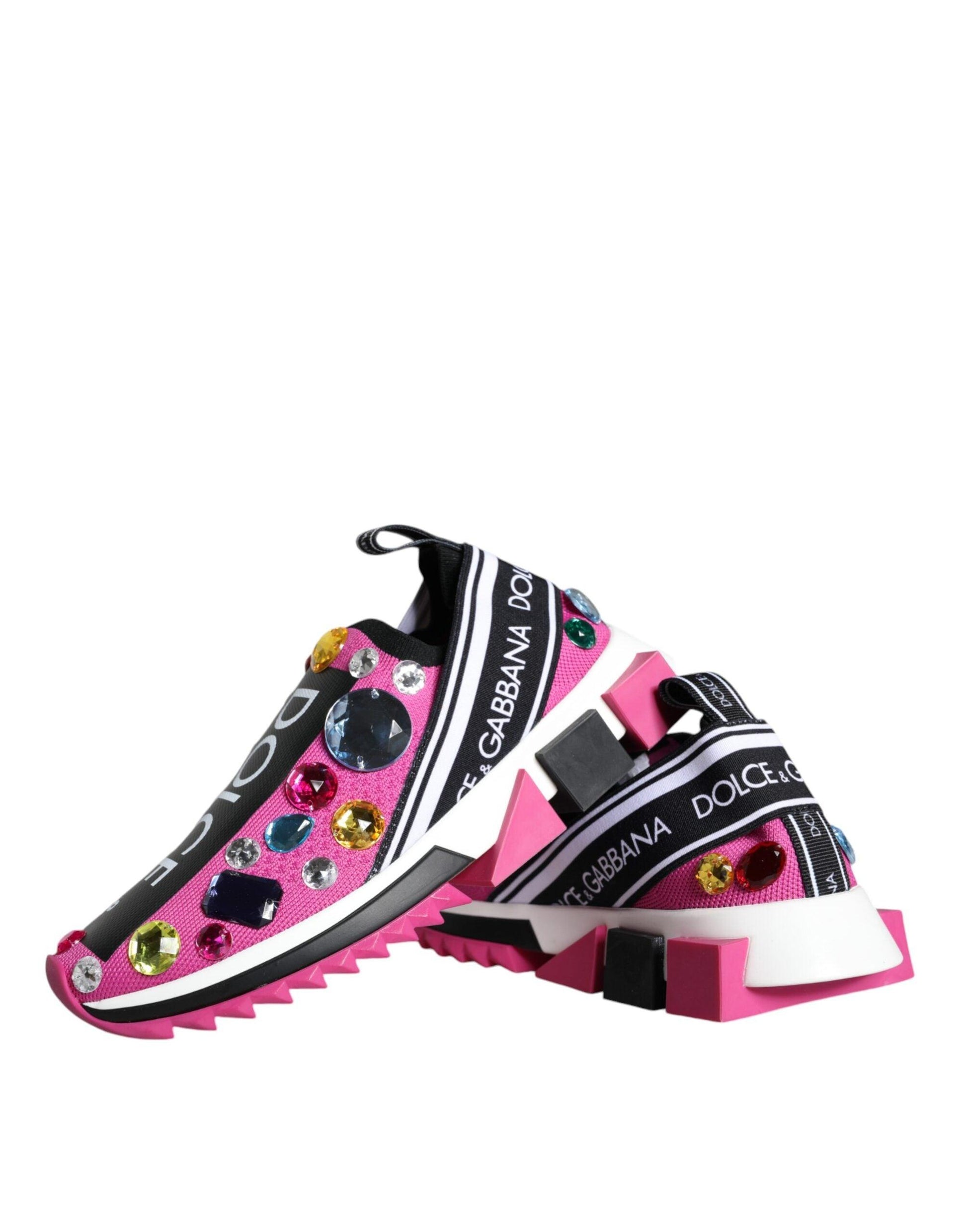 Dolce & Gabbana Pink Sorrento Crystals Low Top Sneakers Shoes - Arichezz.store