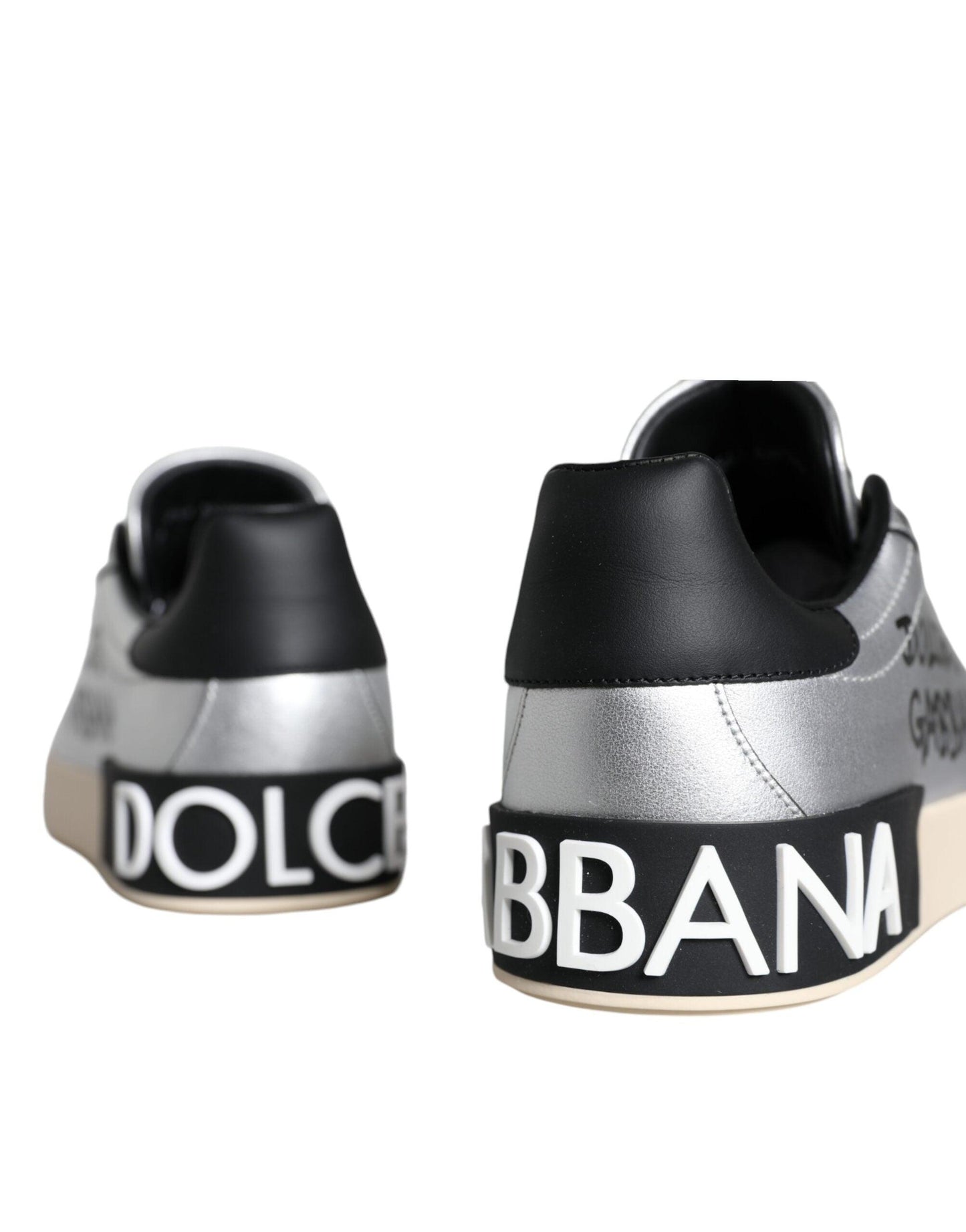 Dolce & Gabbana Silver Portofino Calf Leather Sneakers Shoes - Arichezz.store