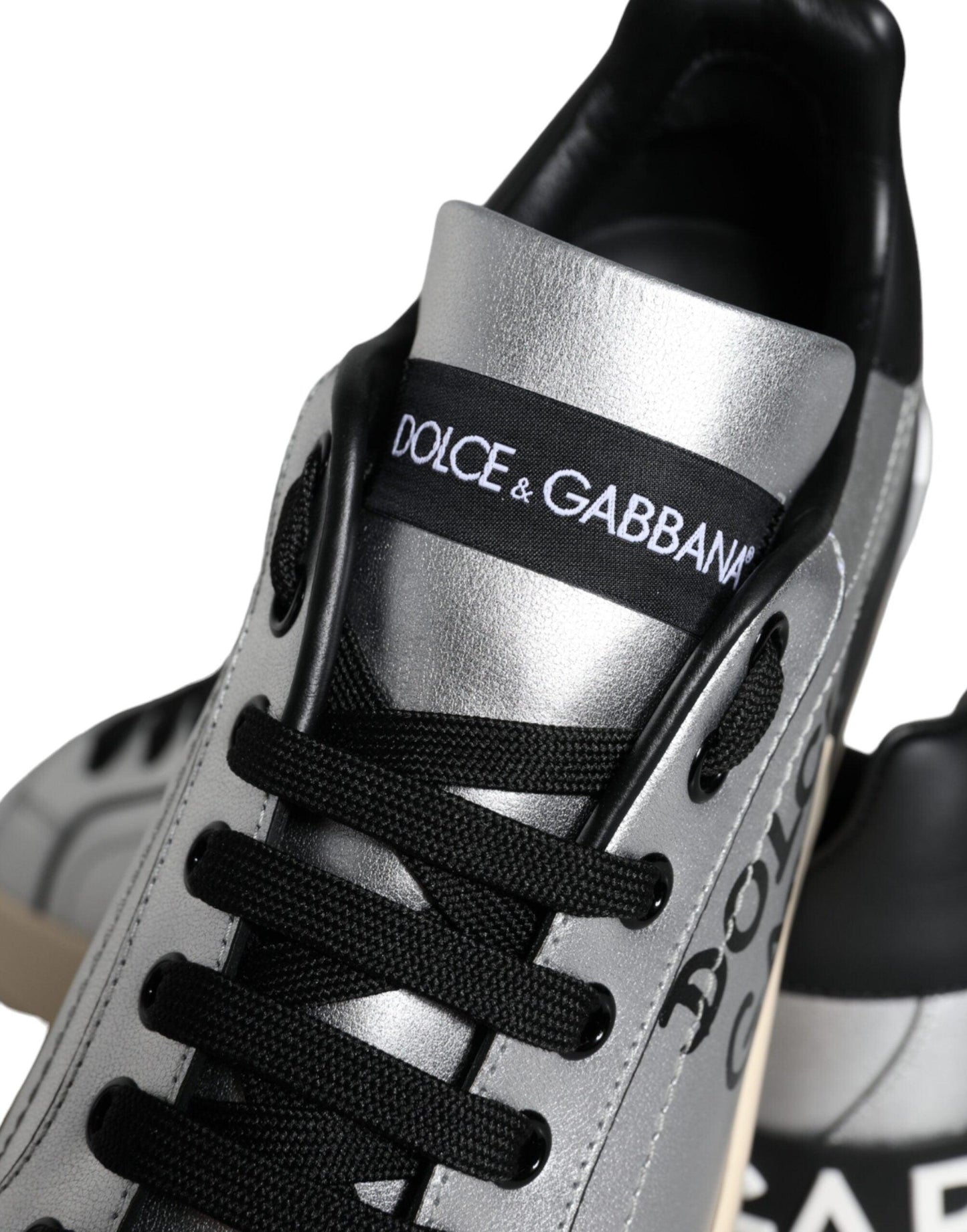 Dolce & Gabbana Silver Portofino Calf Leather Sneakers Shoes - Arichezz.store