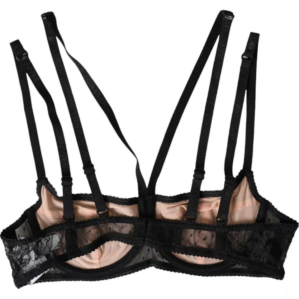 Dolce & Gabbana Black Floral Lace Nylon Balconcino Bra Underwear - Arichezz.store