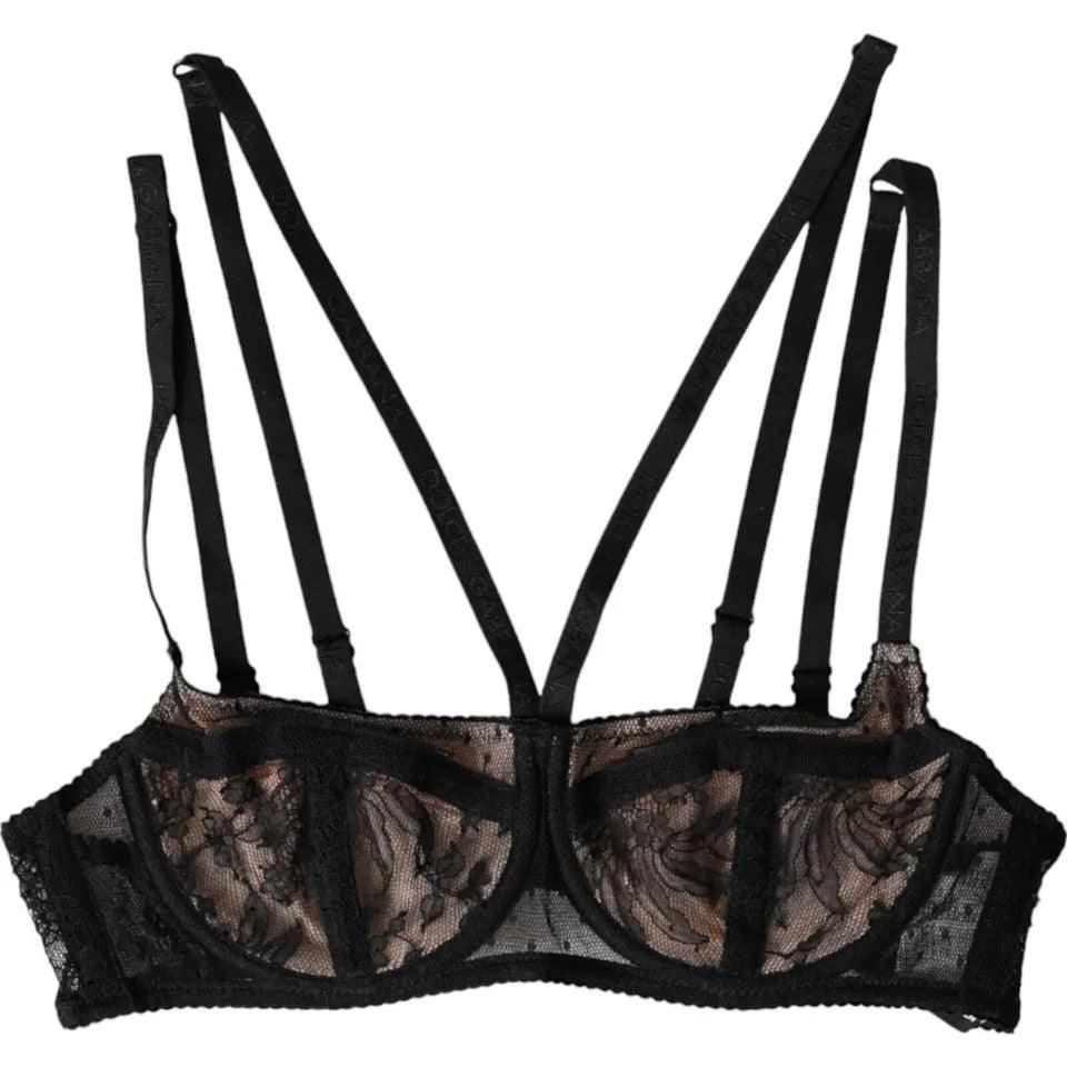 Dolce & Gabbana Black Floral Lace Nylon Balconcino Bra Underwear - Arichezz.store