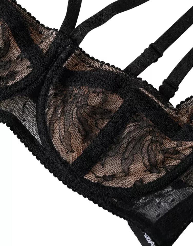 Dolce & Gabbana Black Floral Lace Nylon Balconcino Bra Underwear - Arichezz.store