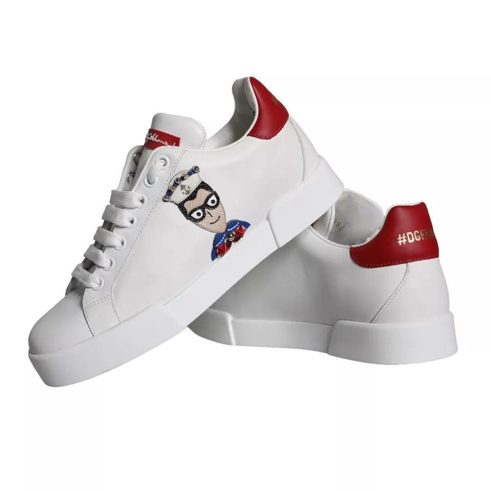 Dolce & Gabbana White Patch Calfskin Nappa Portofino Sneakers Shoes - Arichezz.store