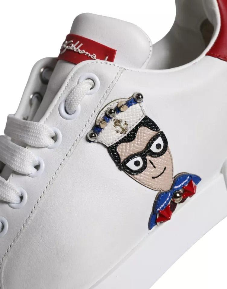 Dolce & Gabbana White Patch Calfskin Nappa Portofino Sneakers Shoes - Arichezz.store