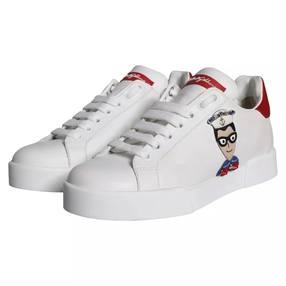 Dolce & Gabbana White Patch Calfskin Nappa Portofino Sneakers Shoes - Arichezz.store