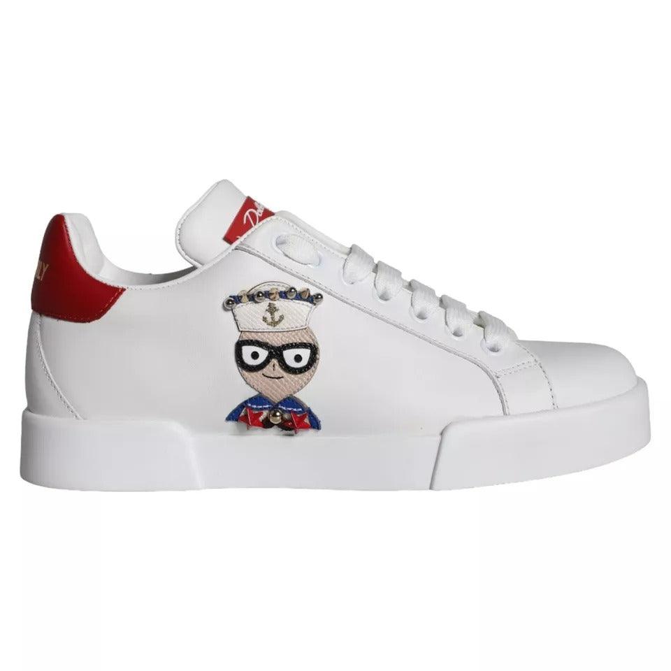 Dolce & Gabbana White Patch Calfskin Nappa Portofino Sneakers Shoes - Arichezz.store