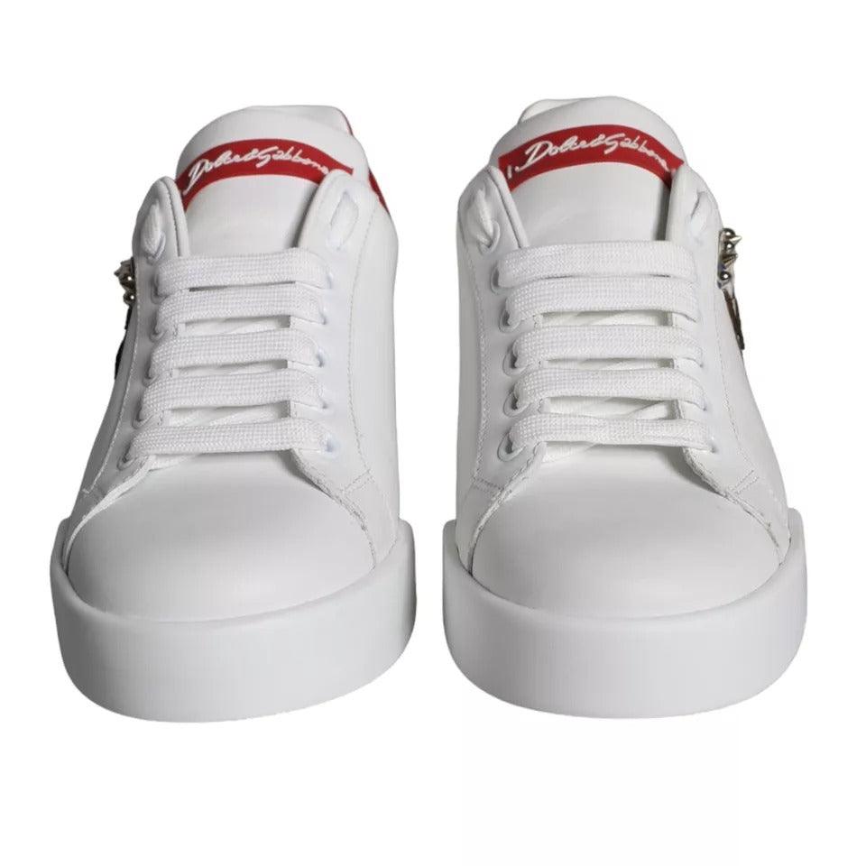 Dolce & Gabbana White Patch Calfskin Nappa Portofino Sneakers Shoes - Arichezz.store