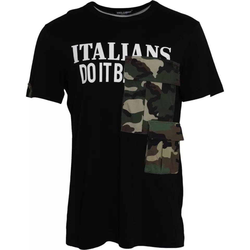 Dolce & Gabbana Black Camouflage Cotton Short Sleeve T-shirt - Arichezz.store