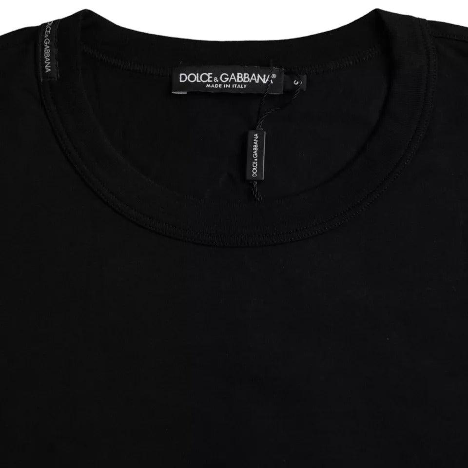 Dolce & Gabbana Black Logo Embossed Cotton Crew Neck T-shirt - Arichezz.store