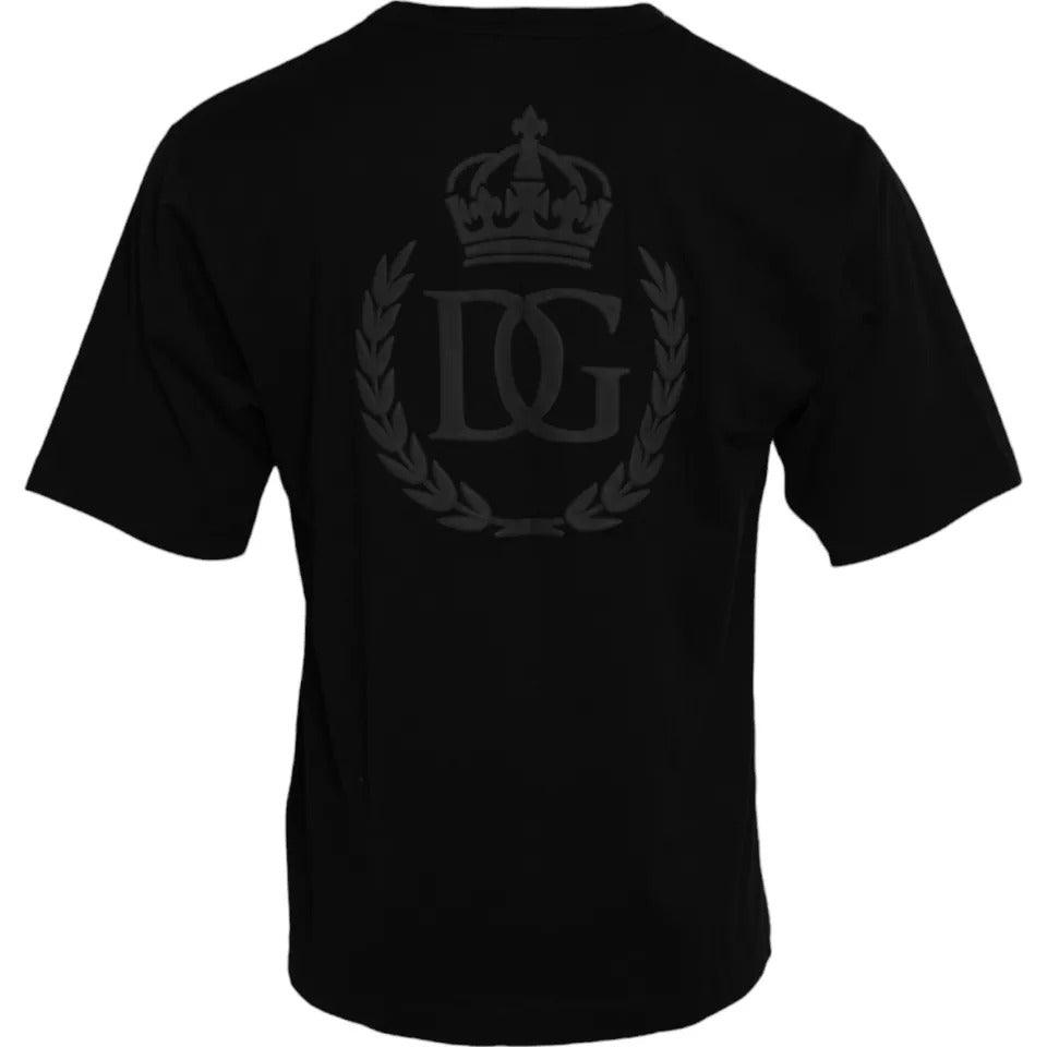 Dolce & Gabbana Black Logo Embossed Cotton Crew Neck T-shirt - Arichezz.store