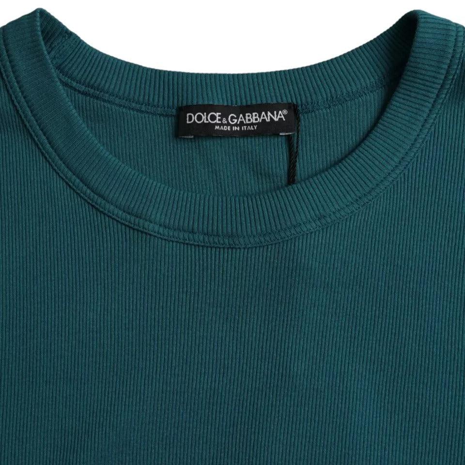 Dolce & Gabbana Blue Green Cotton Round Neck Short Sleeves T-shirt - Arichezz.store