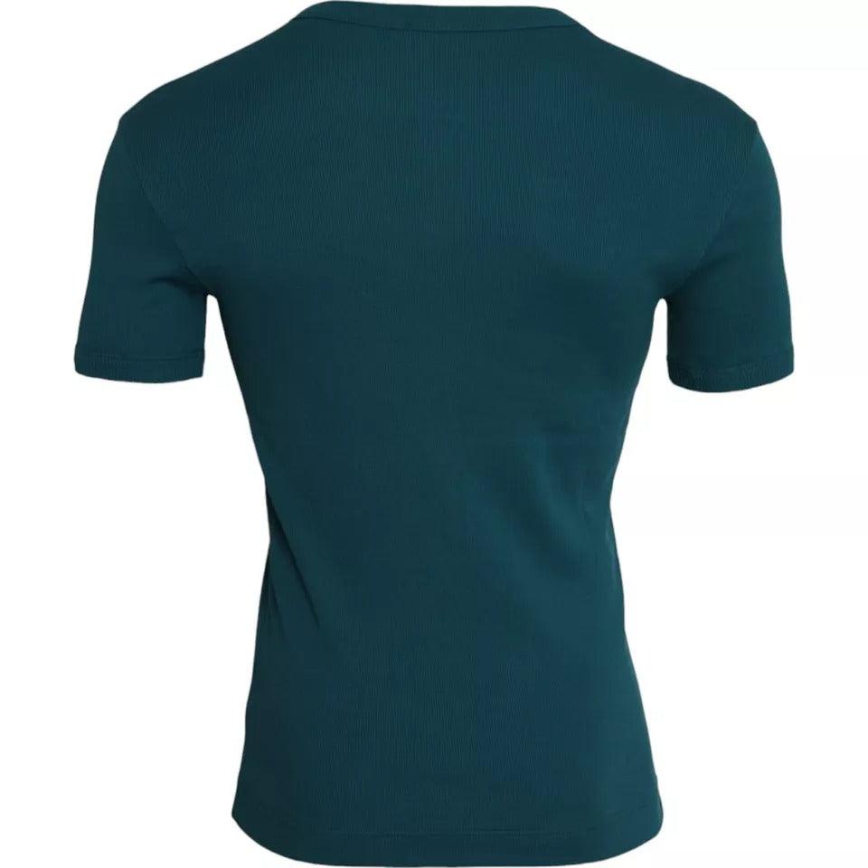 Dolce & Gabbana Blue Green Cotton Round Neck Short Sleeves T-shirt - Arichezz.store