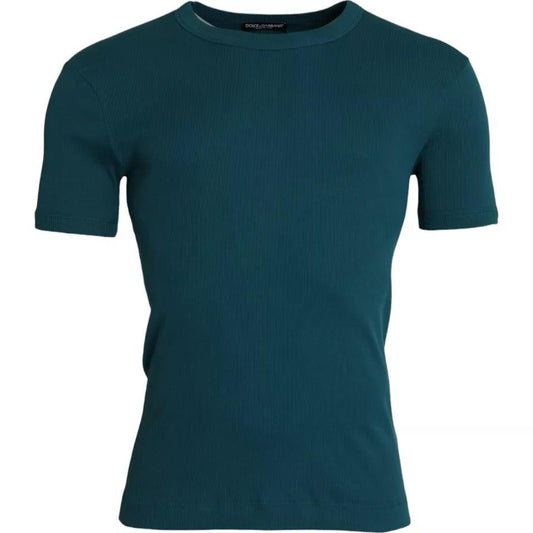 Dolce & Gabbana Blue Green Cotton Round Neck Short Sleeves T-shirt - Arichezz.store