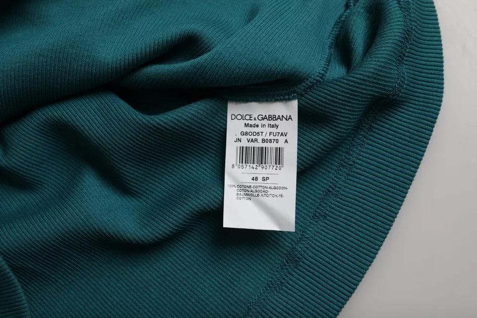 Dolce & Gabbana Blue Green Cotton Round Neck Short Sleeves T-shirt - Arichezz.store