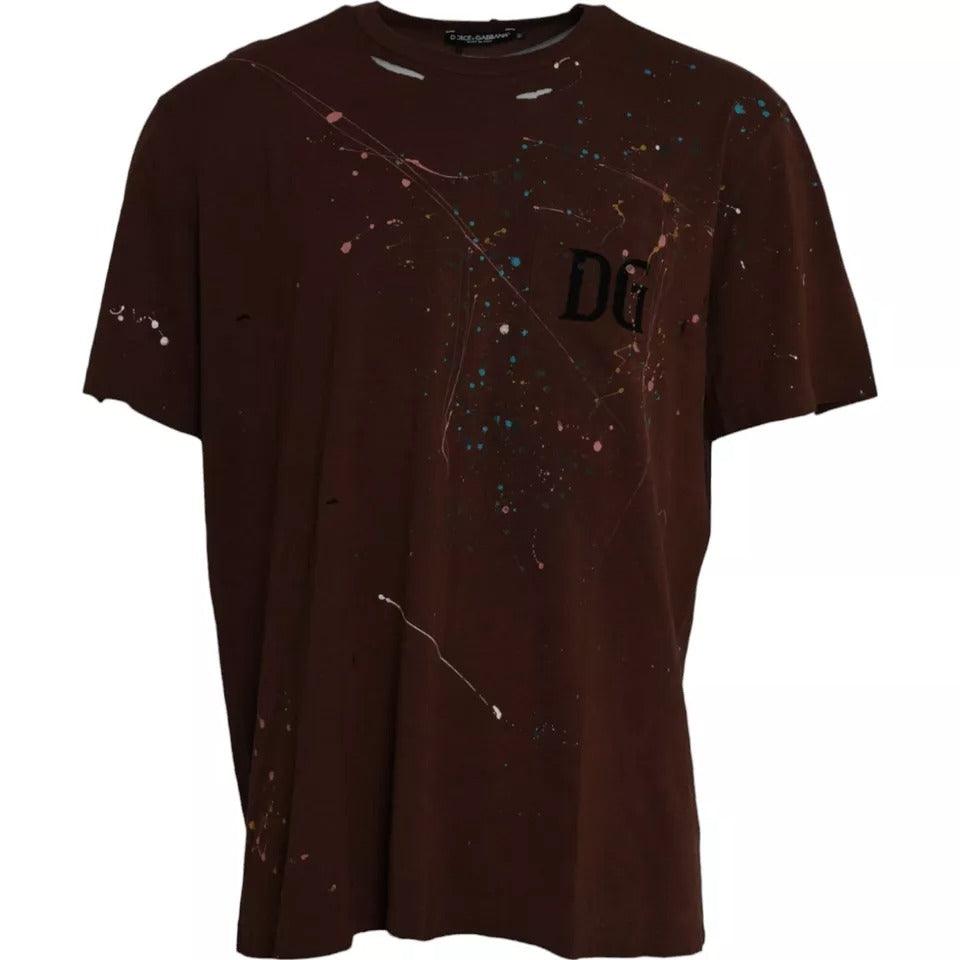 Dolce & Gabbana Brown Color Splash Cotton Crew Neck T-shirt - Arichezz.store