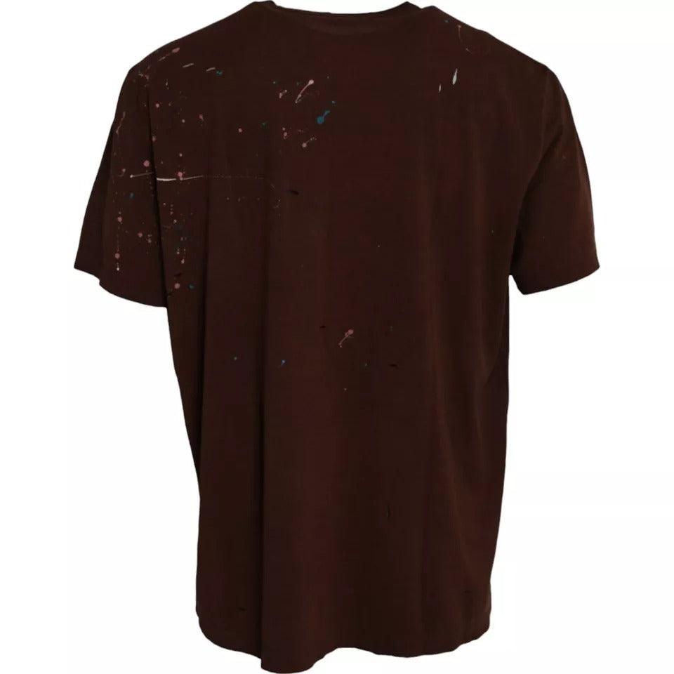 Dolce & Gabbana Brown Color Splash Cotton Crew Neck T-shirt - Arichezz.store