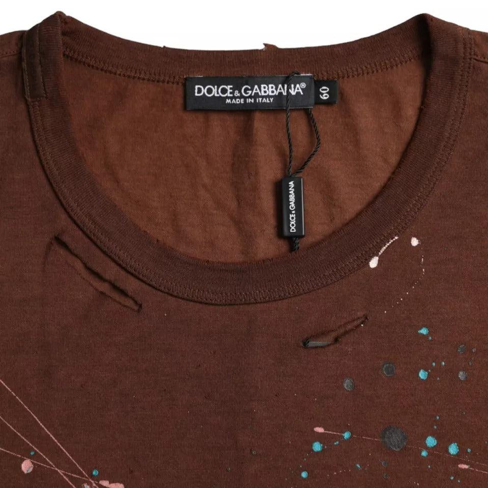 Dolce & Gabbana Brown Color Splash Cotton Crew Neck T-shirt - Arichezz.store