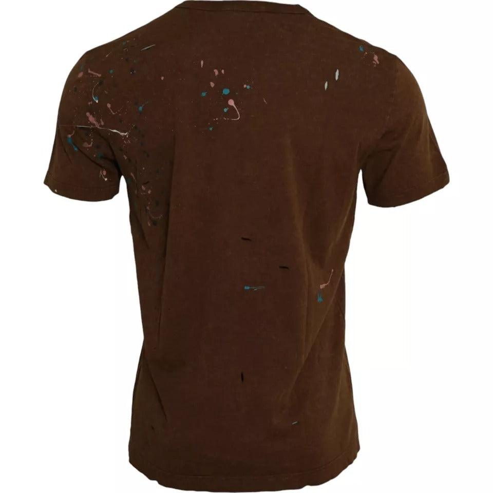 Dolce & Gabbana Brown Color Splash Cotton Crew Neck T-shirt - Arichezz.store