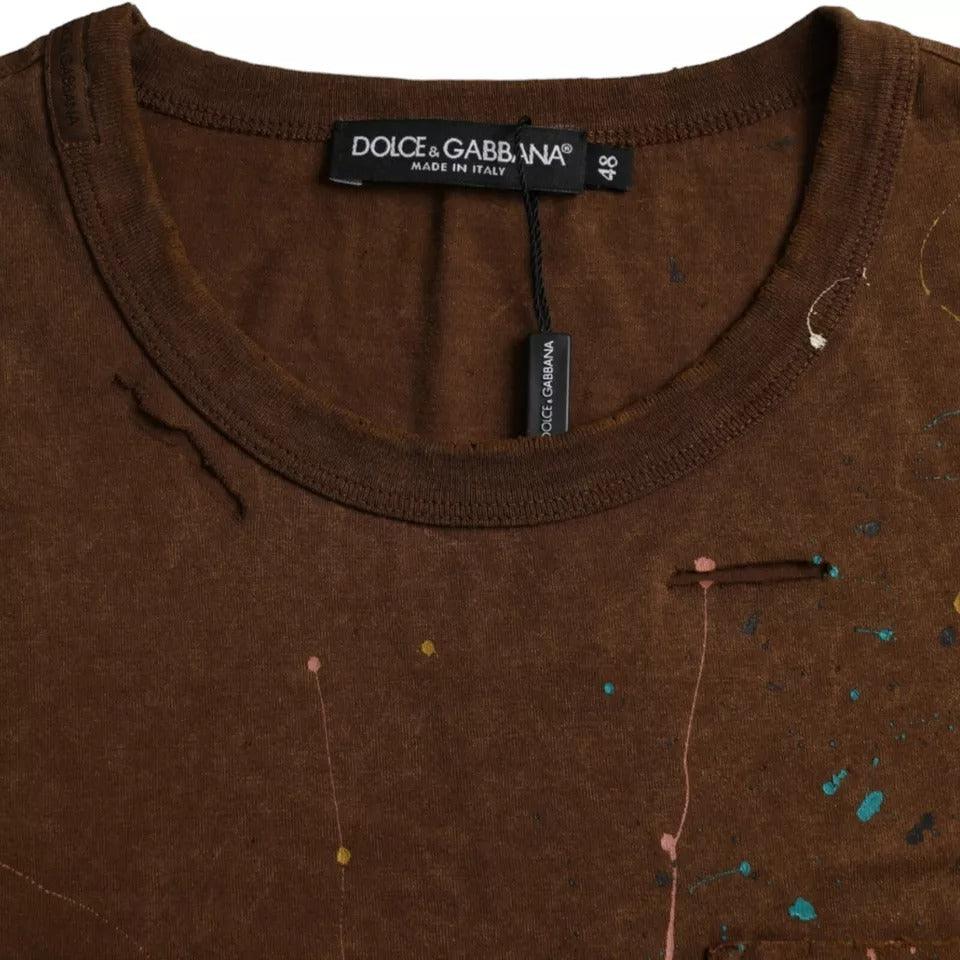 Dolce & Gabbana Brown Color Splash Cotton Crew Neck T-shirt - Arichezz.store