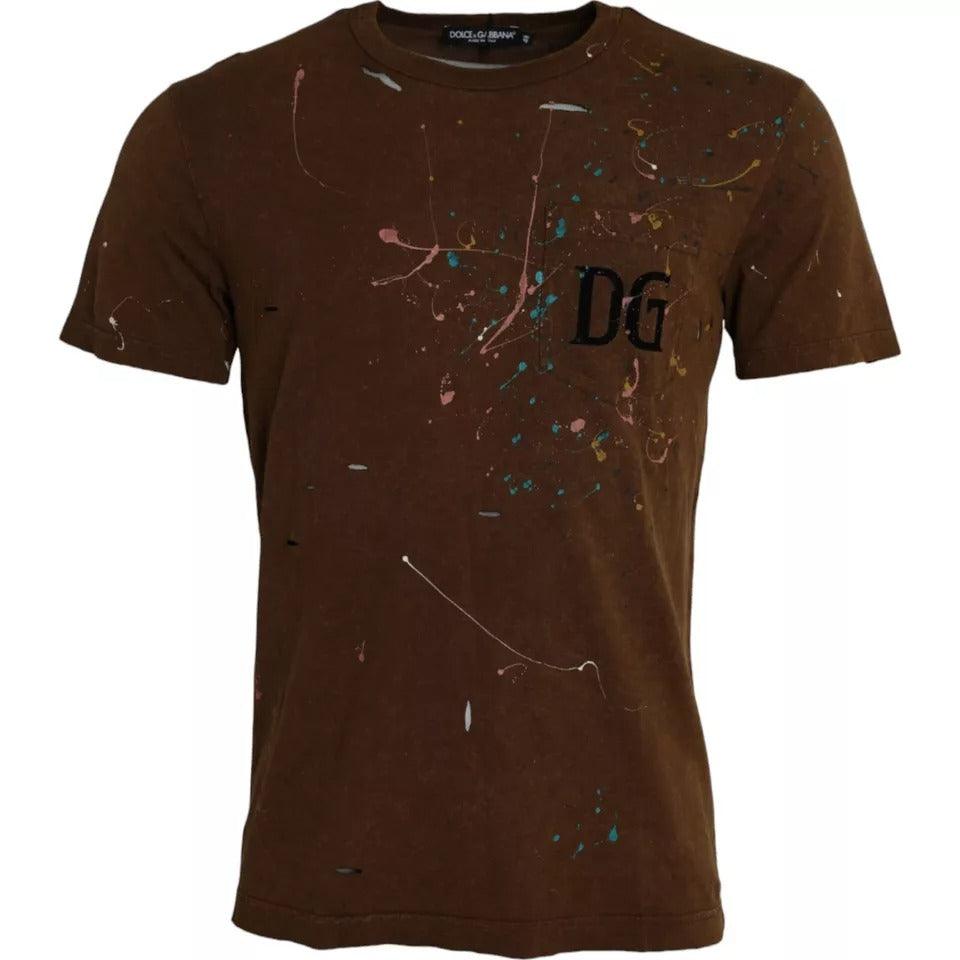 Dolce & Gabbana Brown Color Splash Cotton Crew Neck T-shirt - Arichezz.store