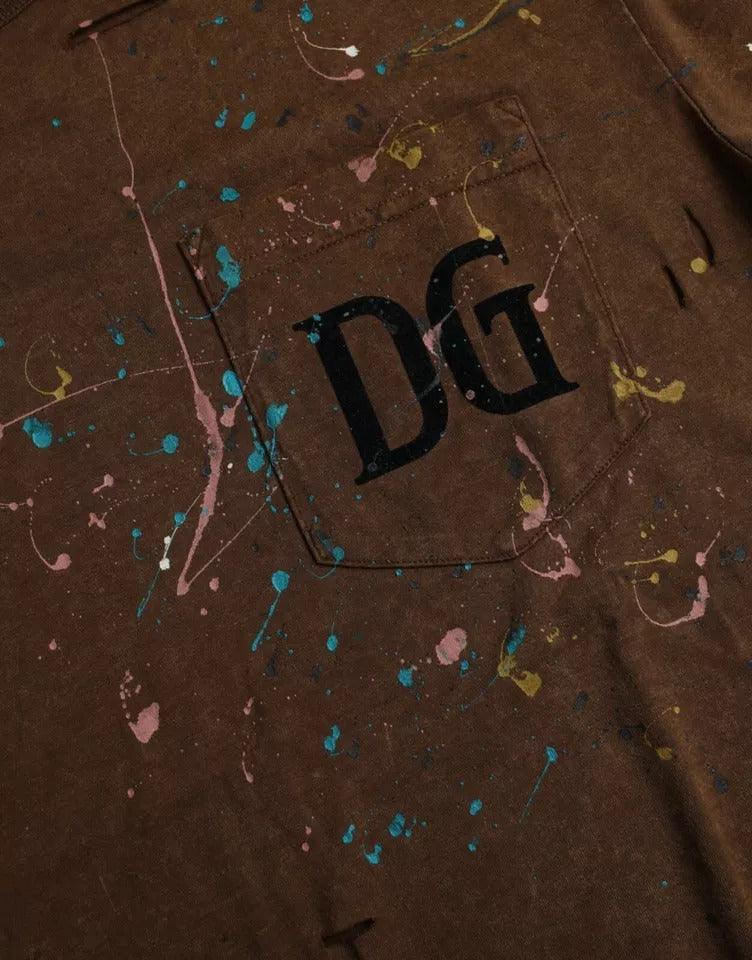 Dolce & Gabbana Brown Color Splash Cotton Crew Neck T-shirt - Arichezz.store