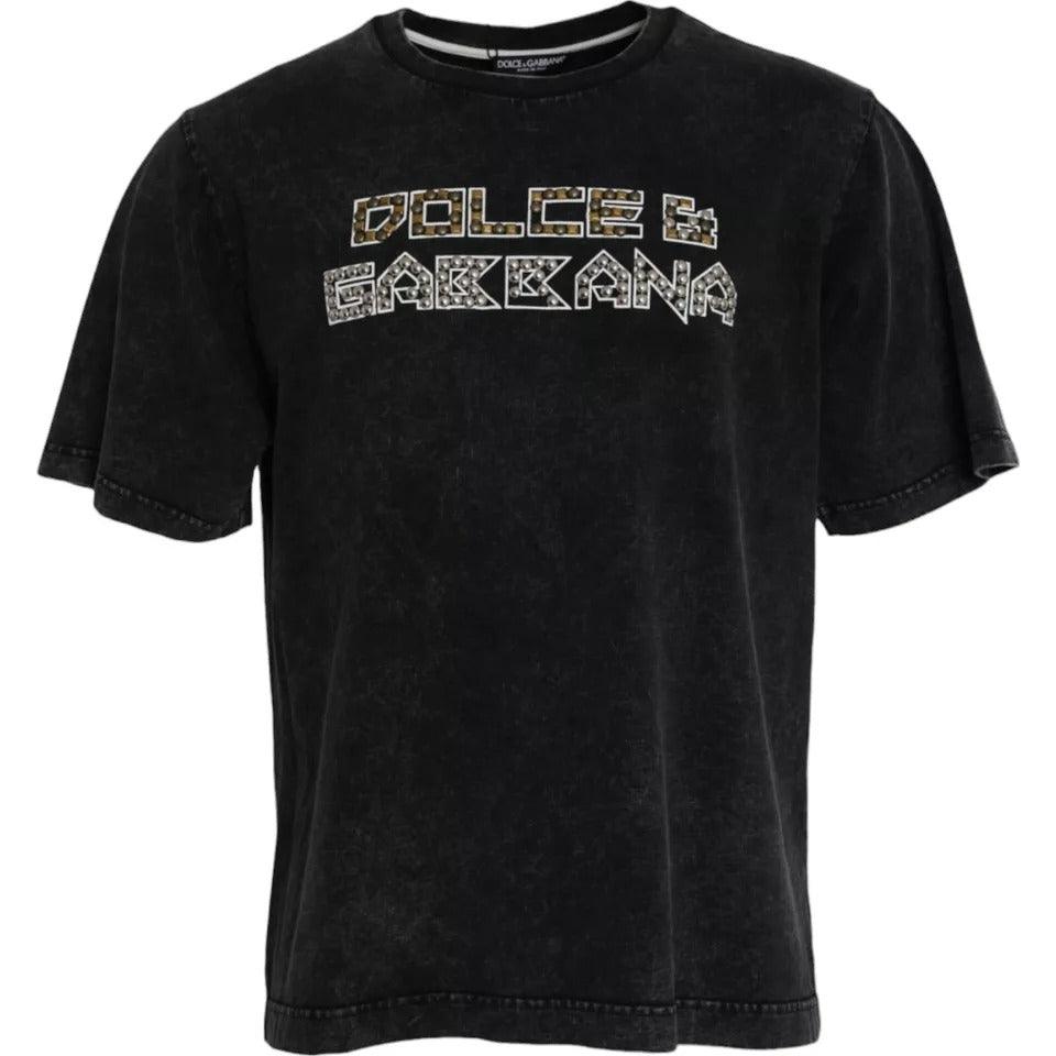 Dolce & Gabbana Black Logo Print Cotton Crewneck Men T-shirt - Arichezz.store