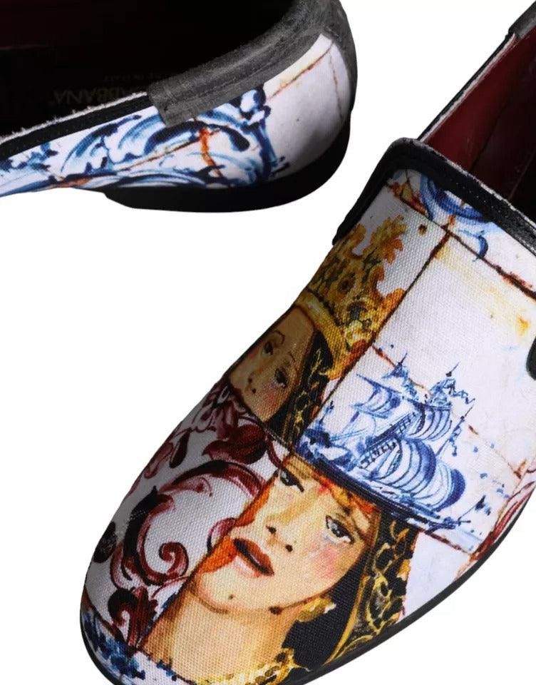 Dolce & Gabbana Multicolor Madonna Majolica Amalfi Men Loafers Shoes - Arichezz.store